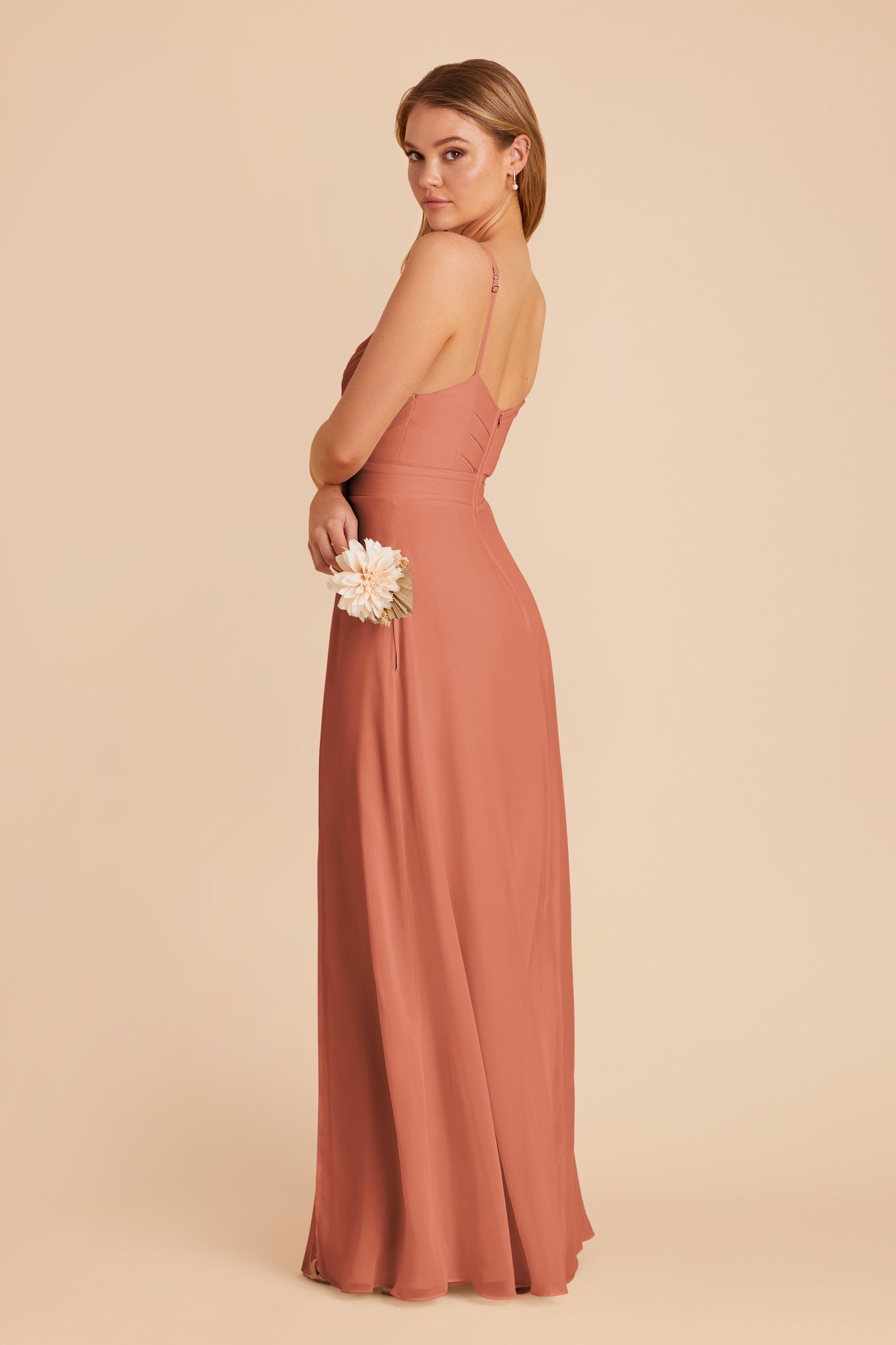 Chiffon A-Line Dress with V-Neck & Slit | Deborah Terracotta