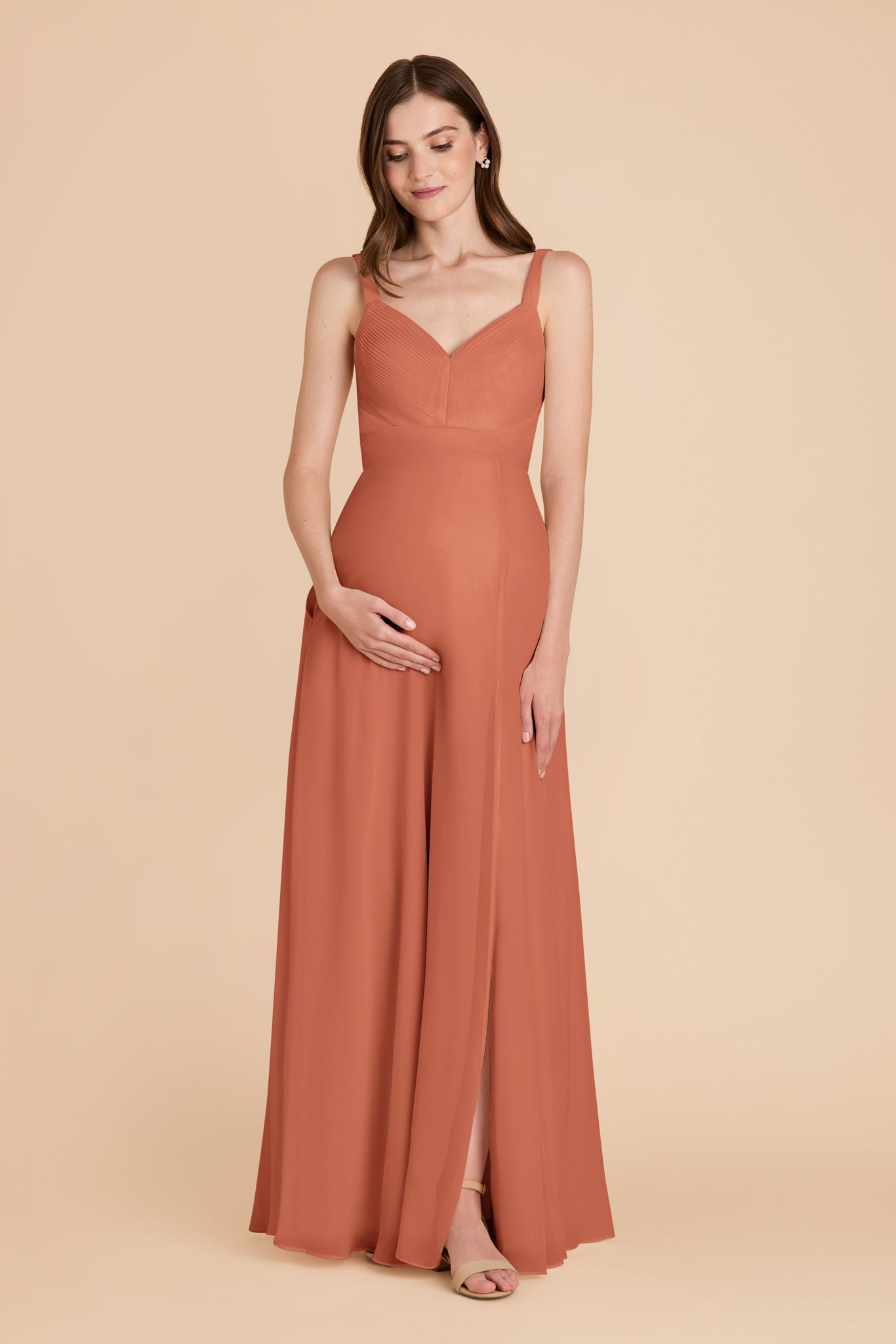 Chiffon A-Line Dress with V-Neck & Slit | Deborah Terracotta