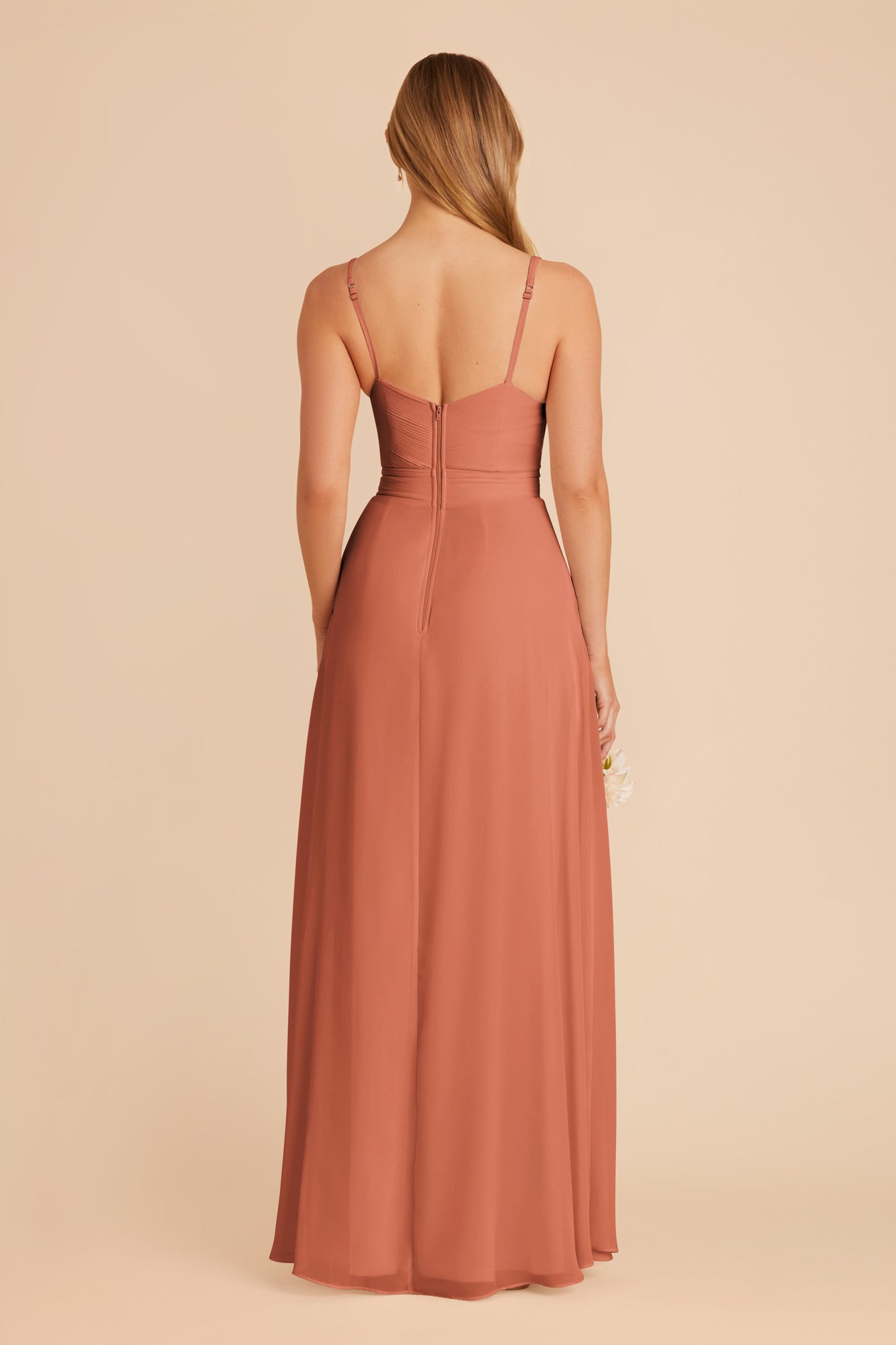 Chiffon A-Line Dress with V-Neck & Slit | Deborah Terracotta