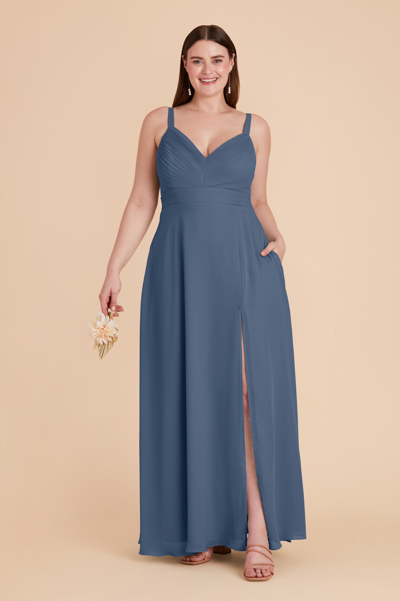 Chiffon A-Line Dress with V-Neck & Slit | Deborah Twilight