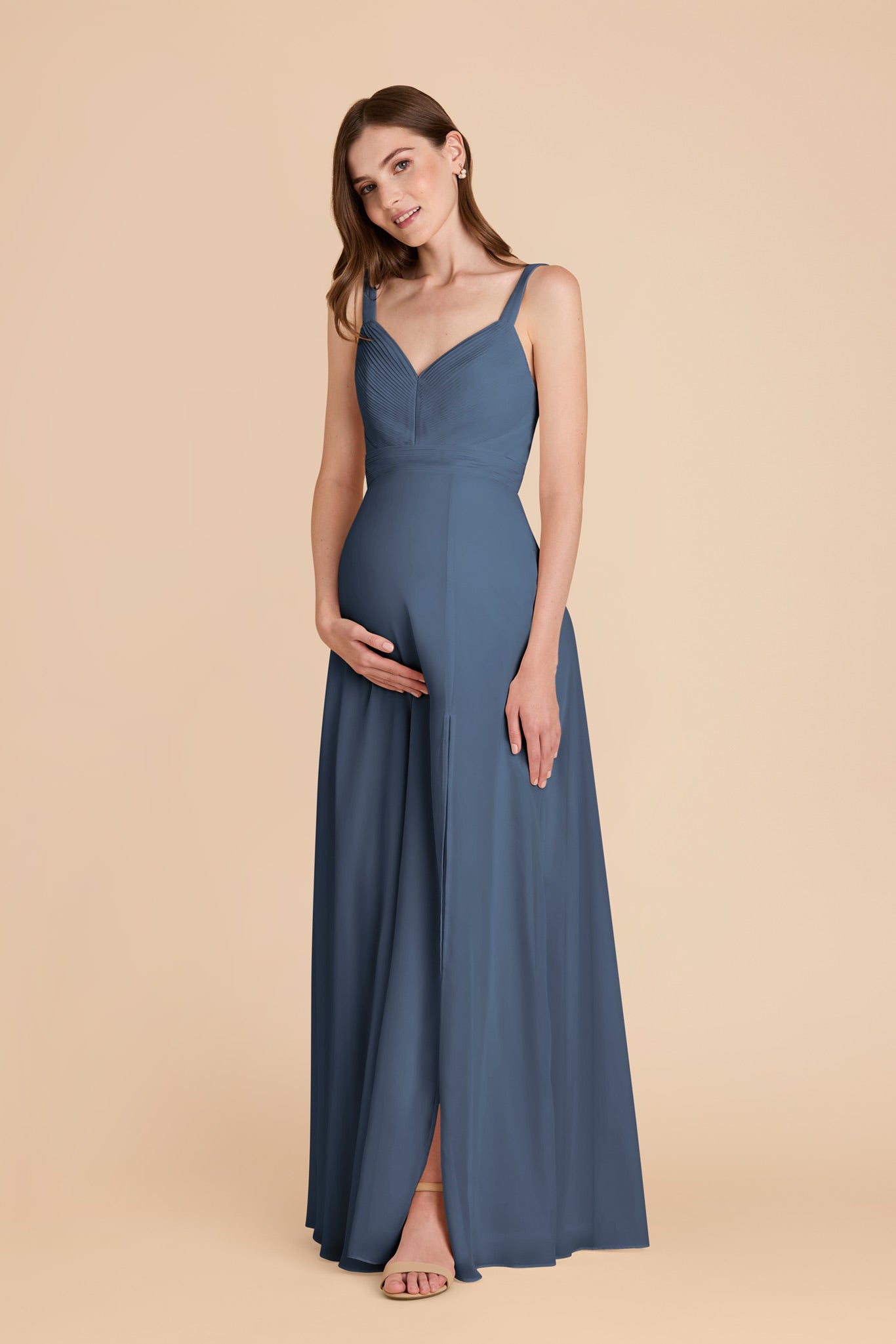 Chiffon A-Line Dress with V-Neck & Slit | Deborah Twilight