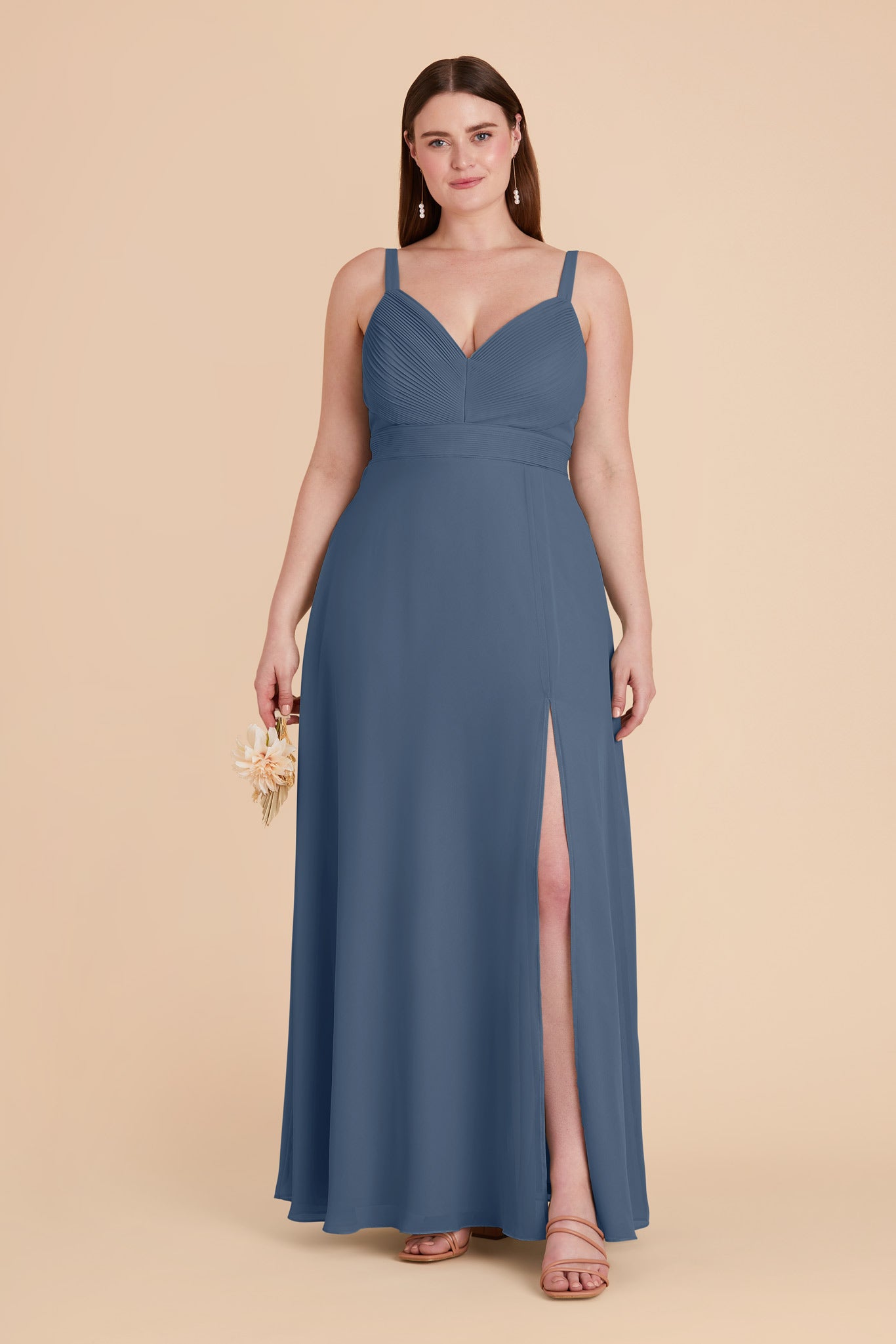 Chiffon A-Line Dress with V-Neck & Slit | Deborah Twilight