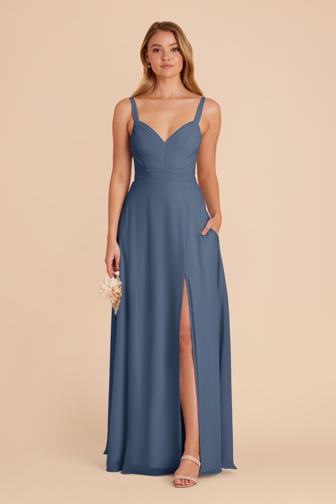 Chiffon A-Line Dress with V-Neck & Slit | Deborah Twilight