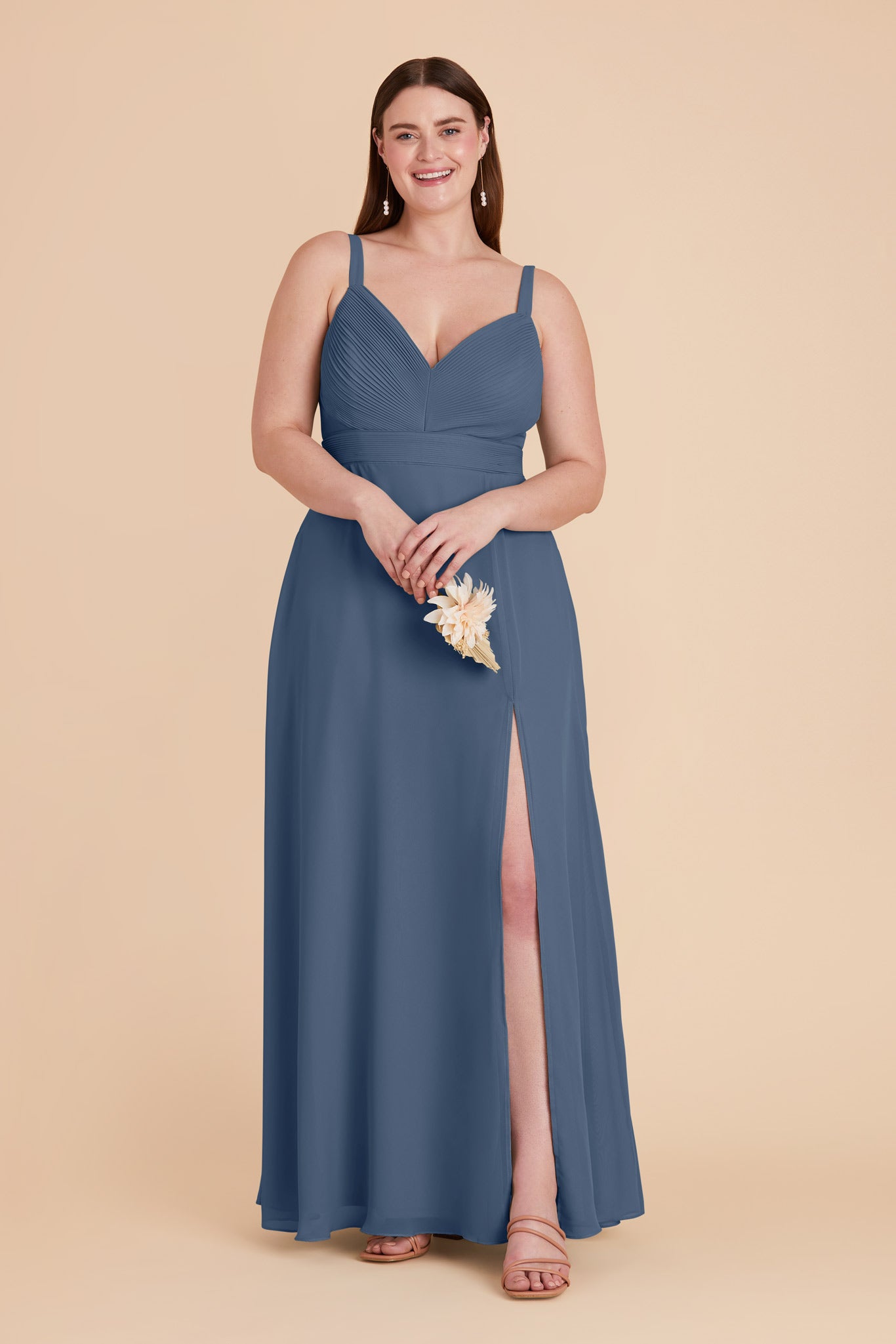 Chiffon A-Line Dress with V-Neck & Slit | Deborah Twilight