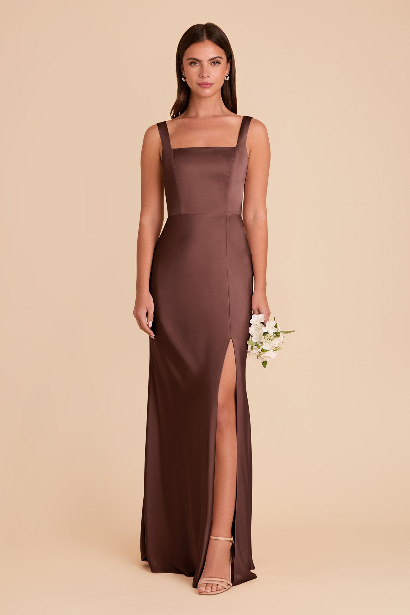 Convertible Dress with Bows - Matte Satin Chocolate Brown | Alex
