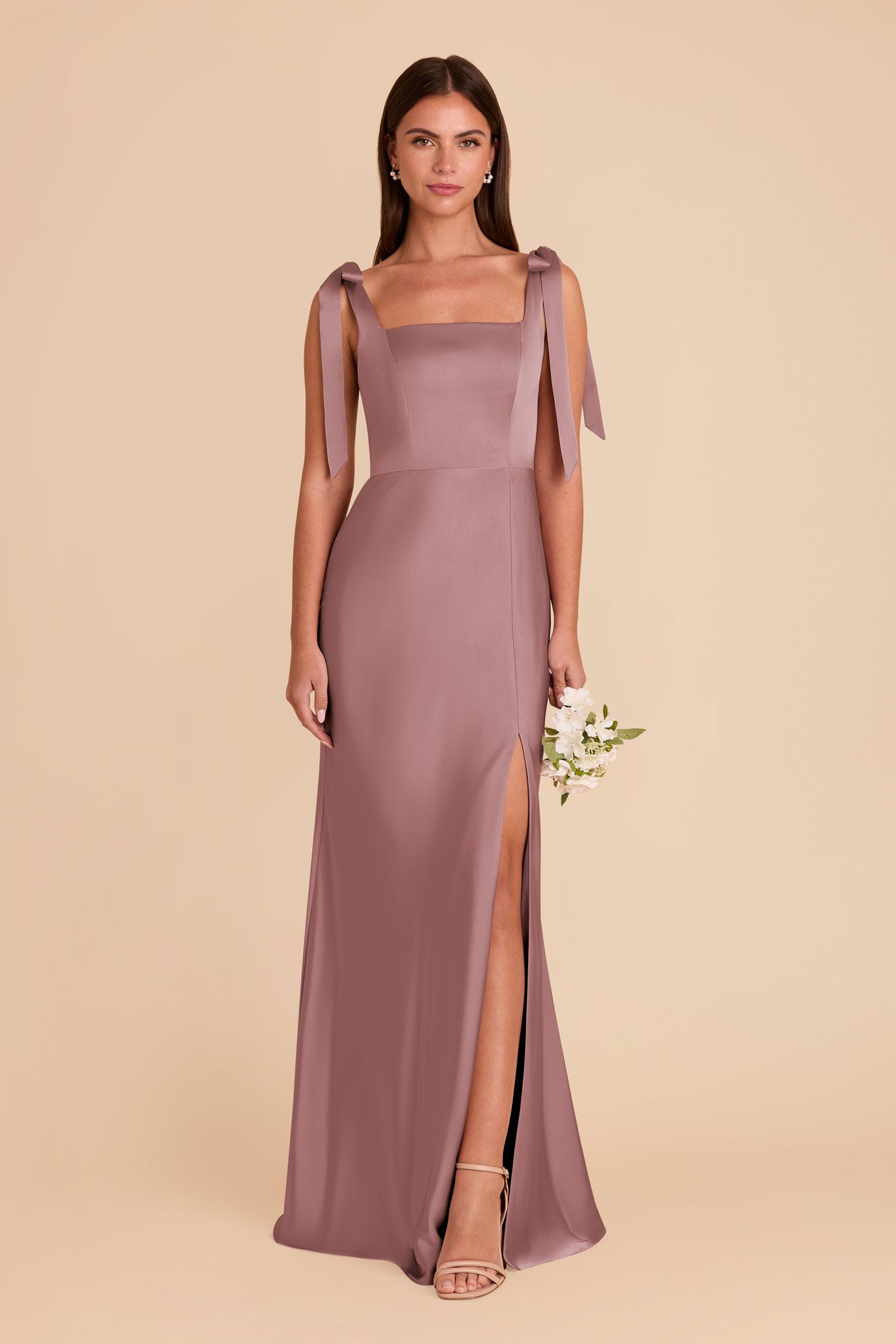 Convertible Satin Dress with Bows | Alex - Dark Mauve