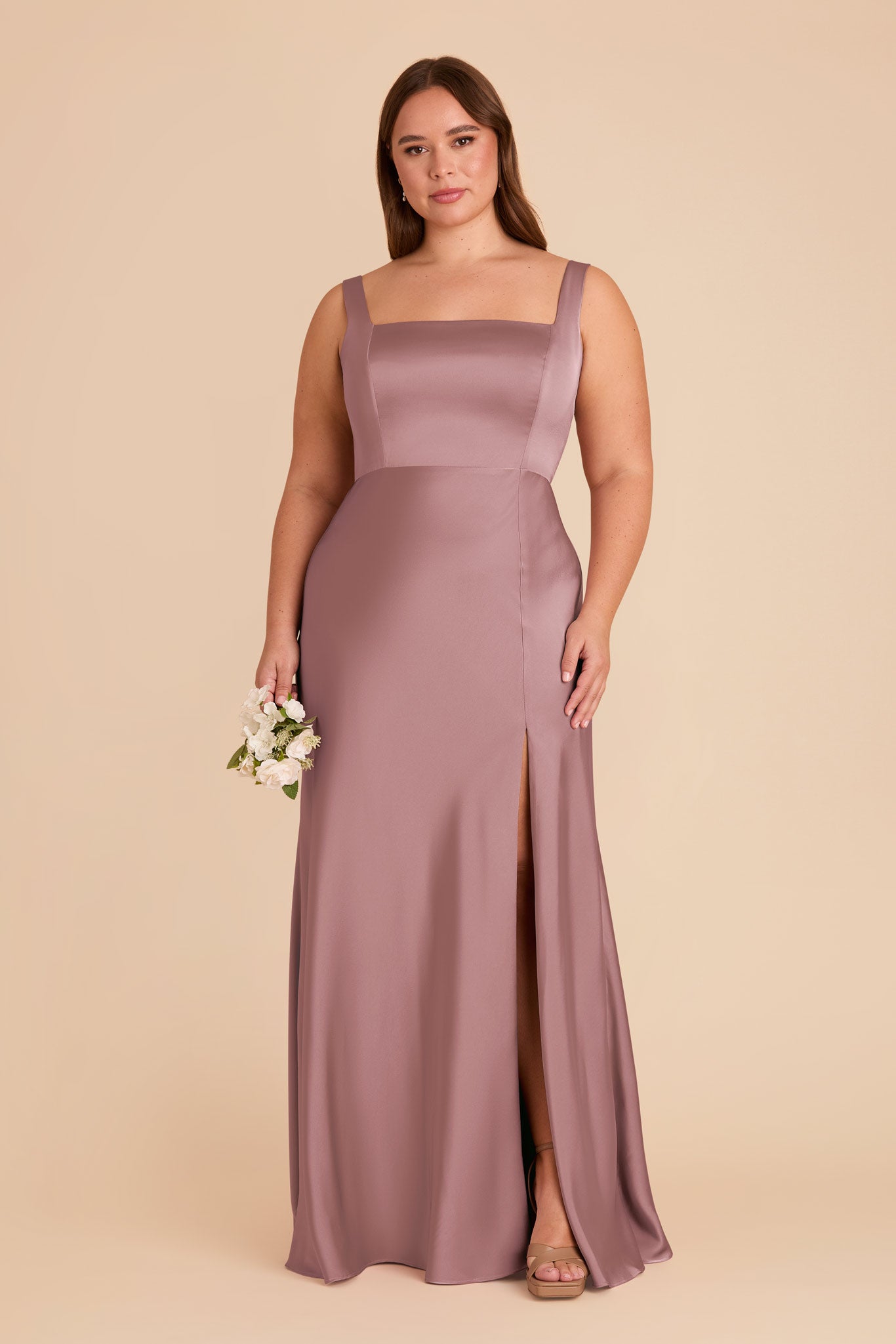 Convertible Satin Dress with Bows | Alex - Dark Mauve