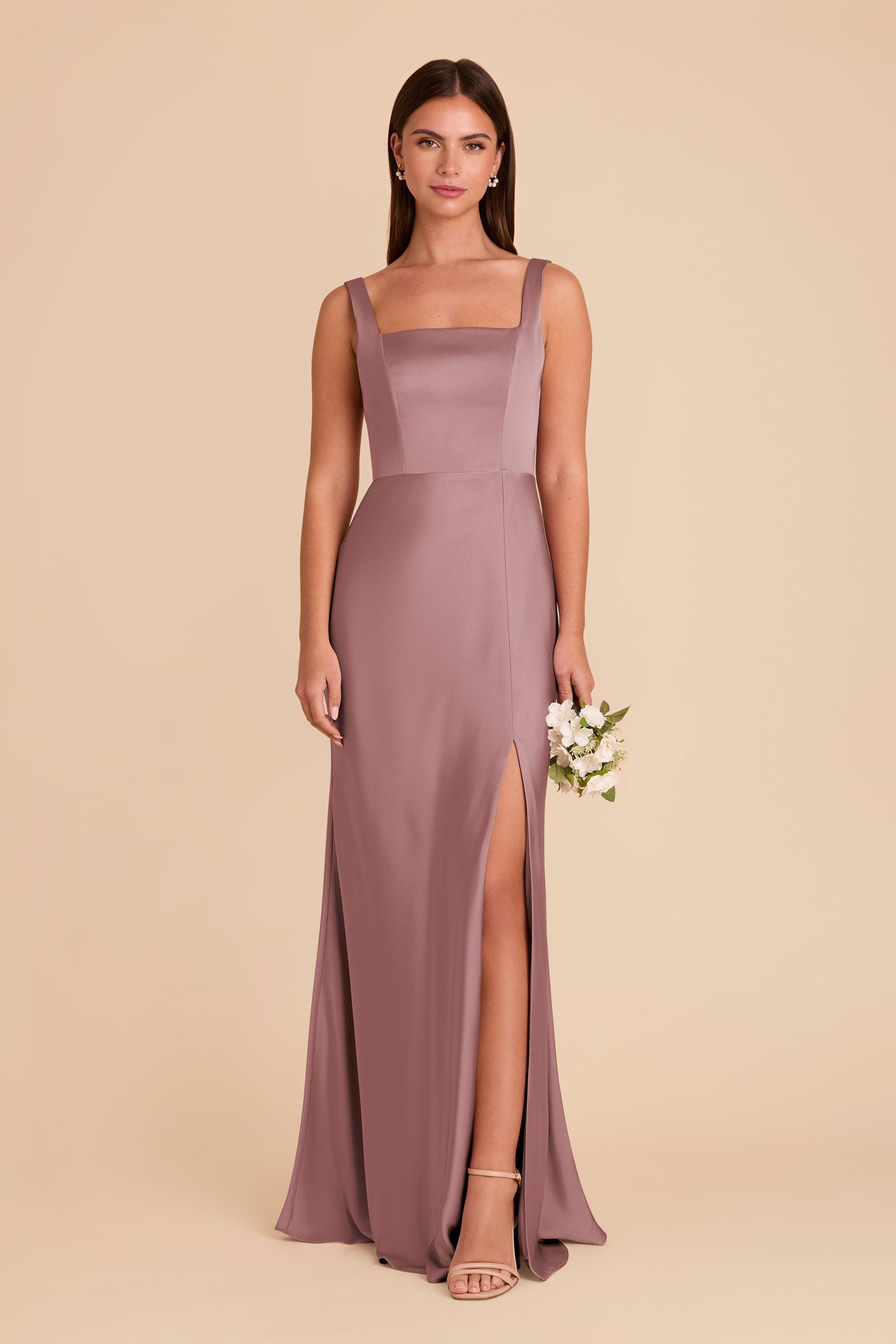 Convertible Satin Dress with Bows | Alex - Dark Mauve