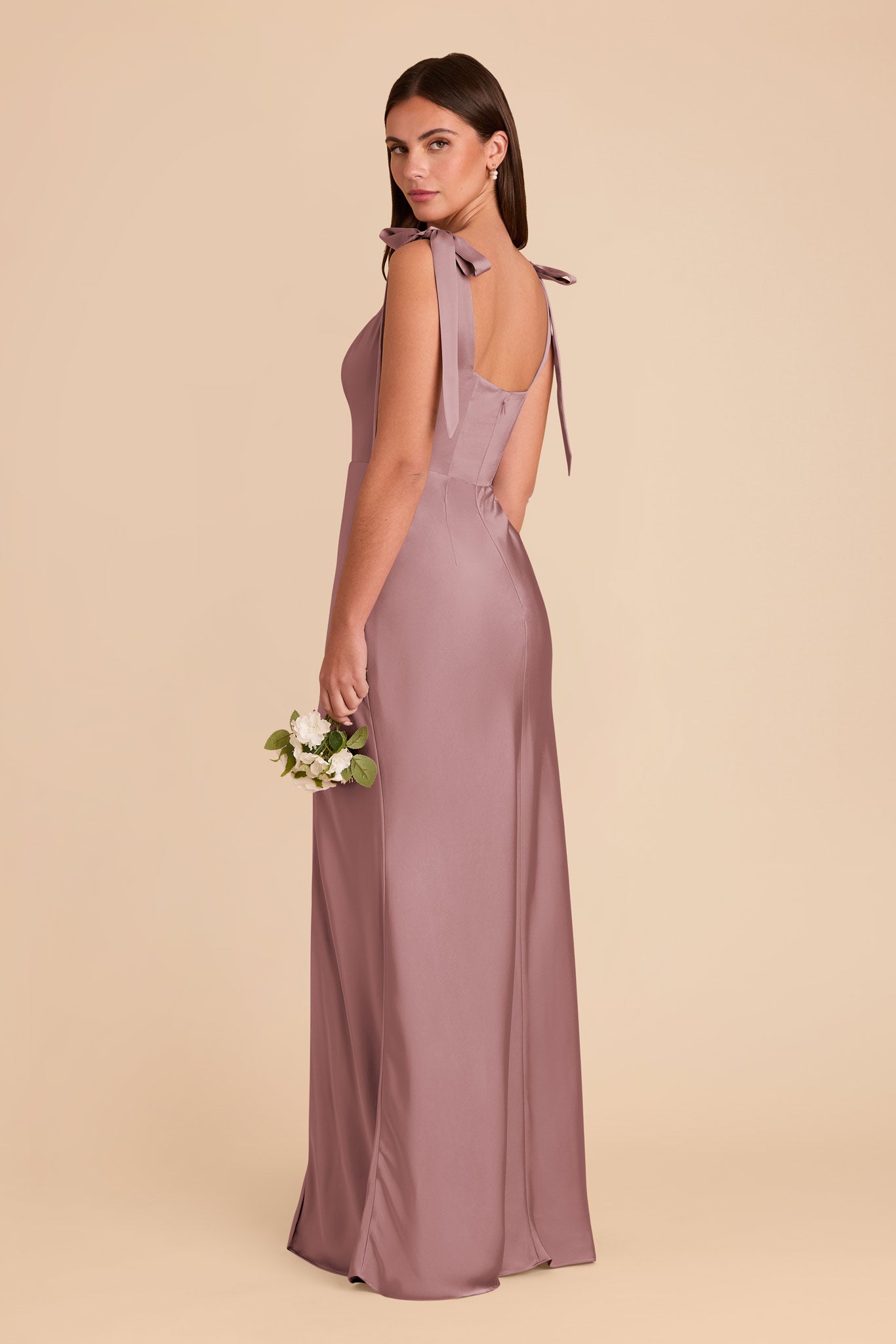 Convertible Satin Dress with Bows | Alex - Dark Mauve