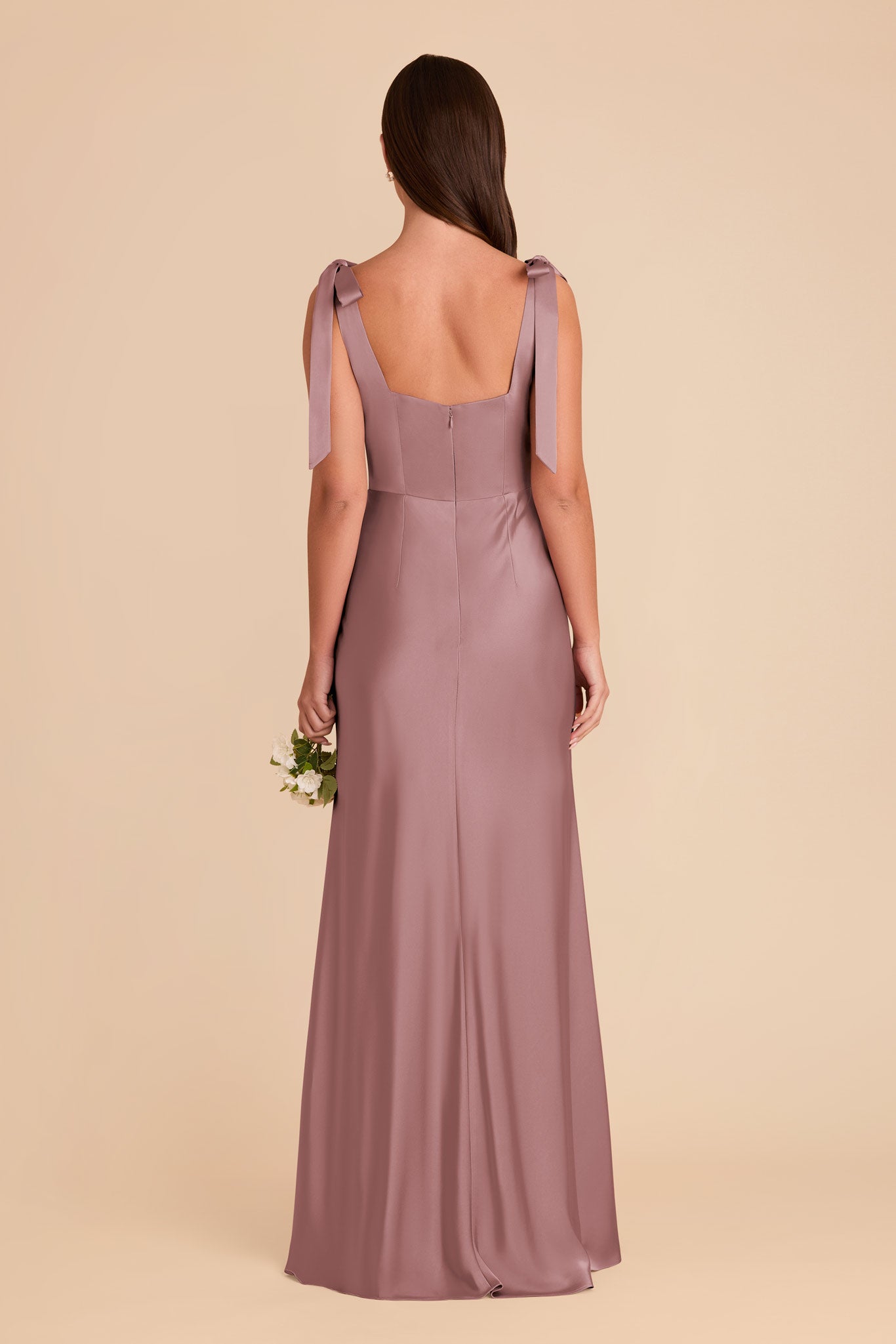 Convertible Satin Dress with Bows | Alex - Dark Mauve