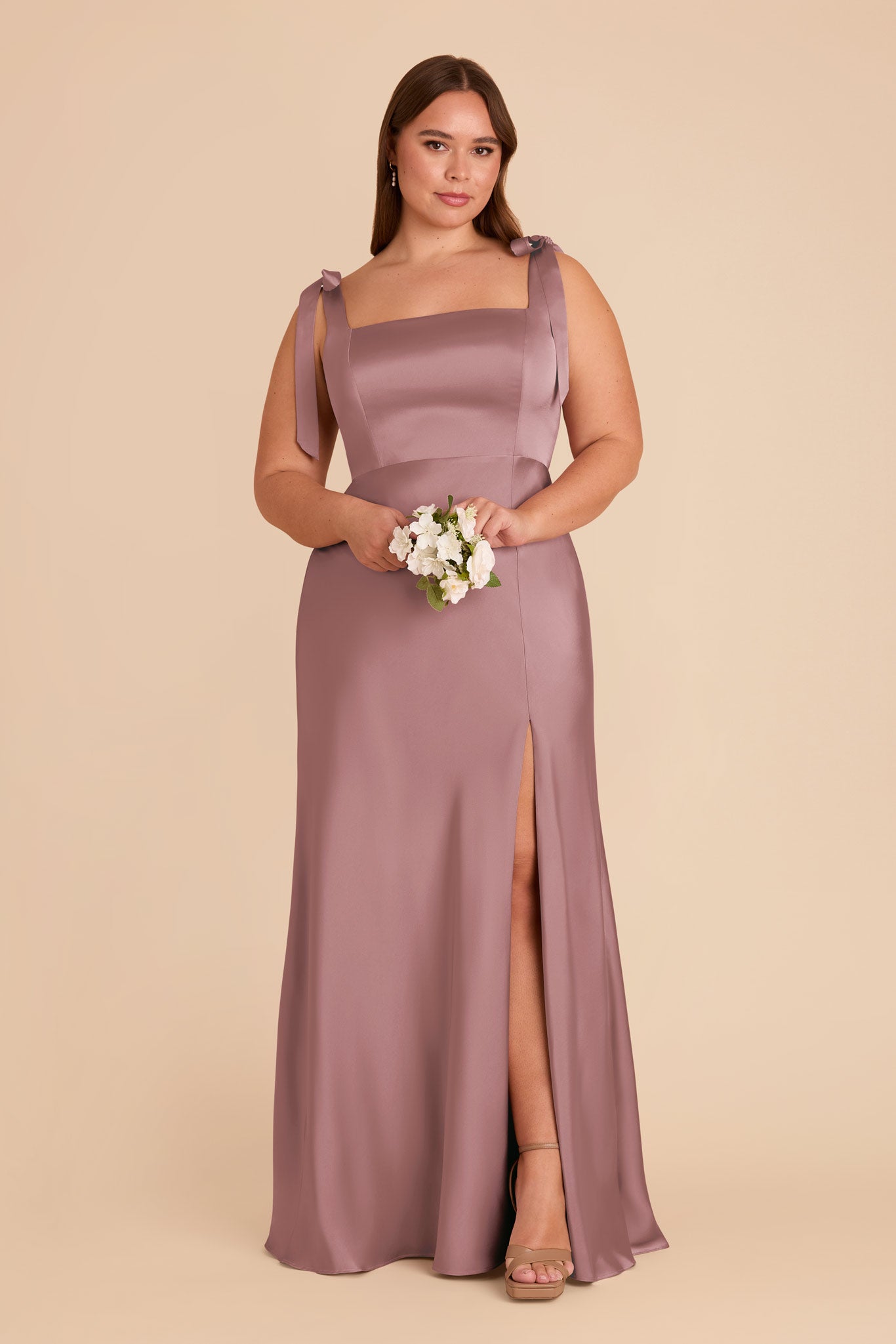 Convertible Satin Dress with Bows | Alex - Dark Mauve