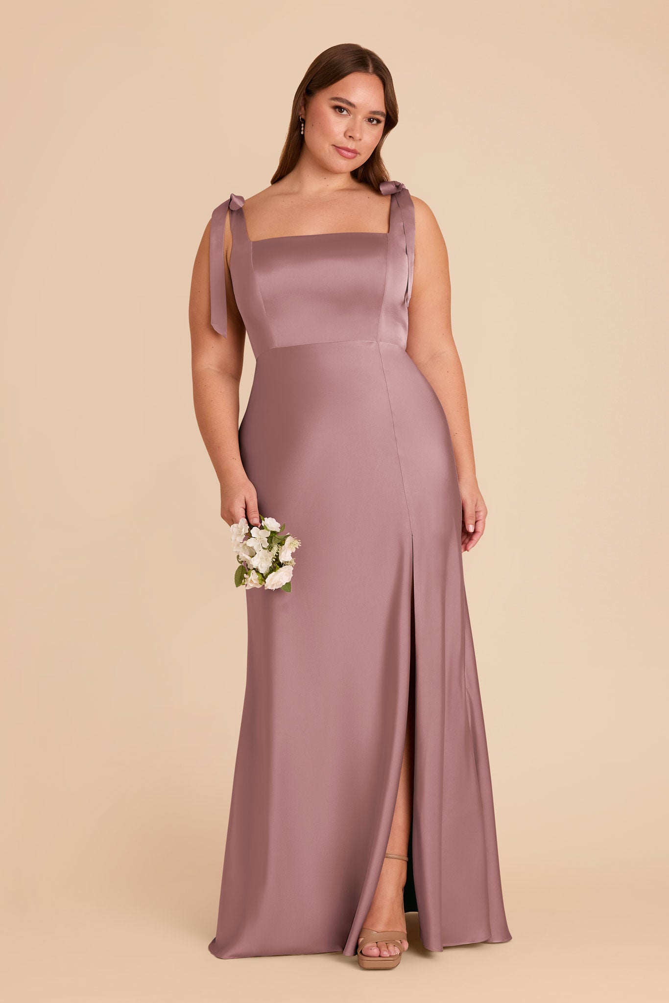 Convertible Satin Dress with Bows | Alex - Dark Mauve