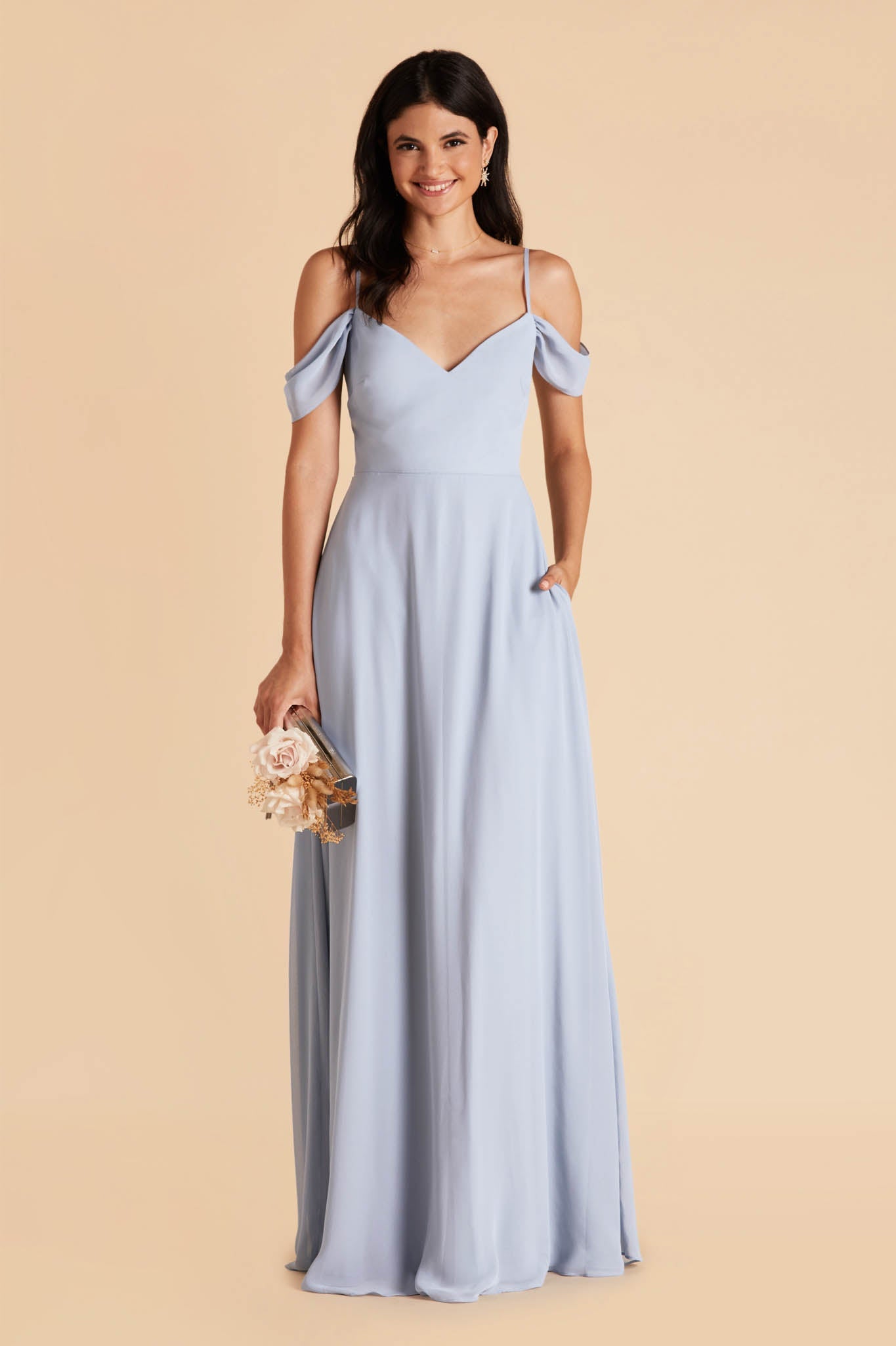 Convertible Bridesmaid Dress with Detachable Sleeves | Devin Ice Blue
