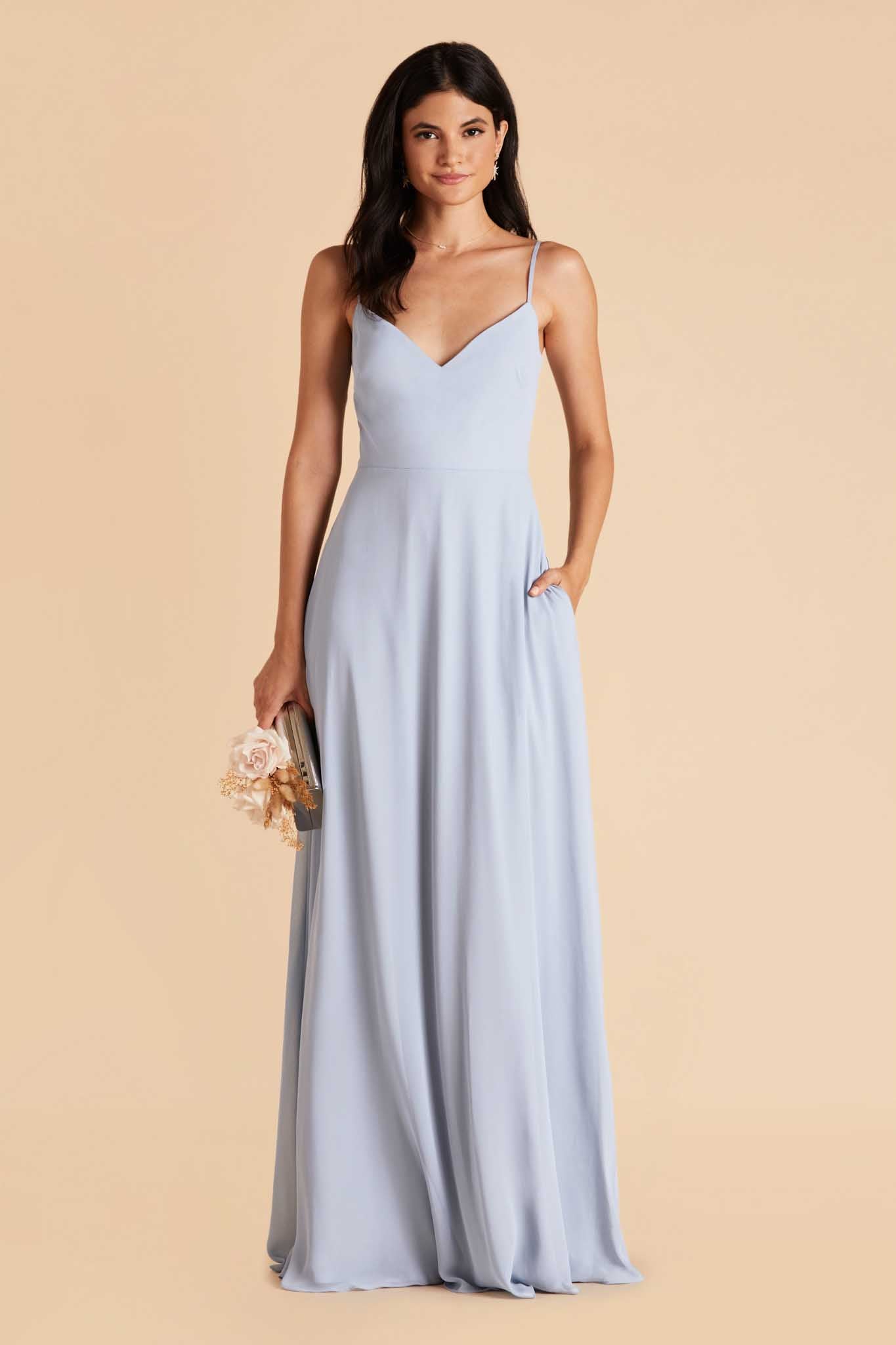 Convertible Bridesmaid Dress with Detachable Sleeves | Devin Ice Blue