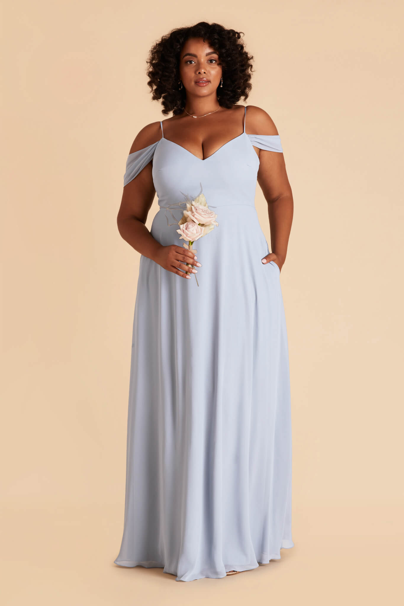Convertible Bridesmaid Dress with Detachable Sleeves | Devin Ice Blue