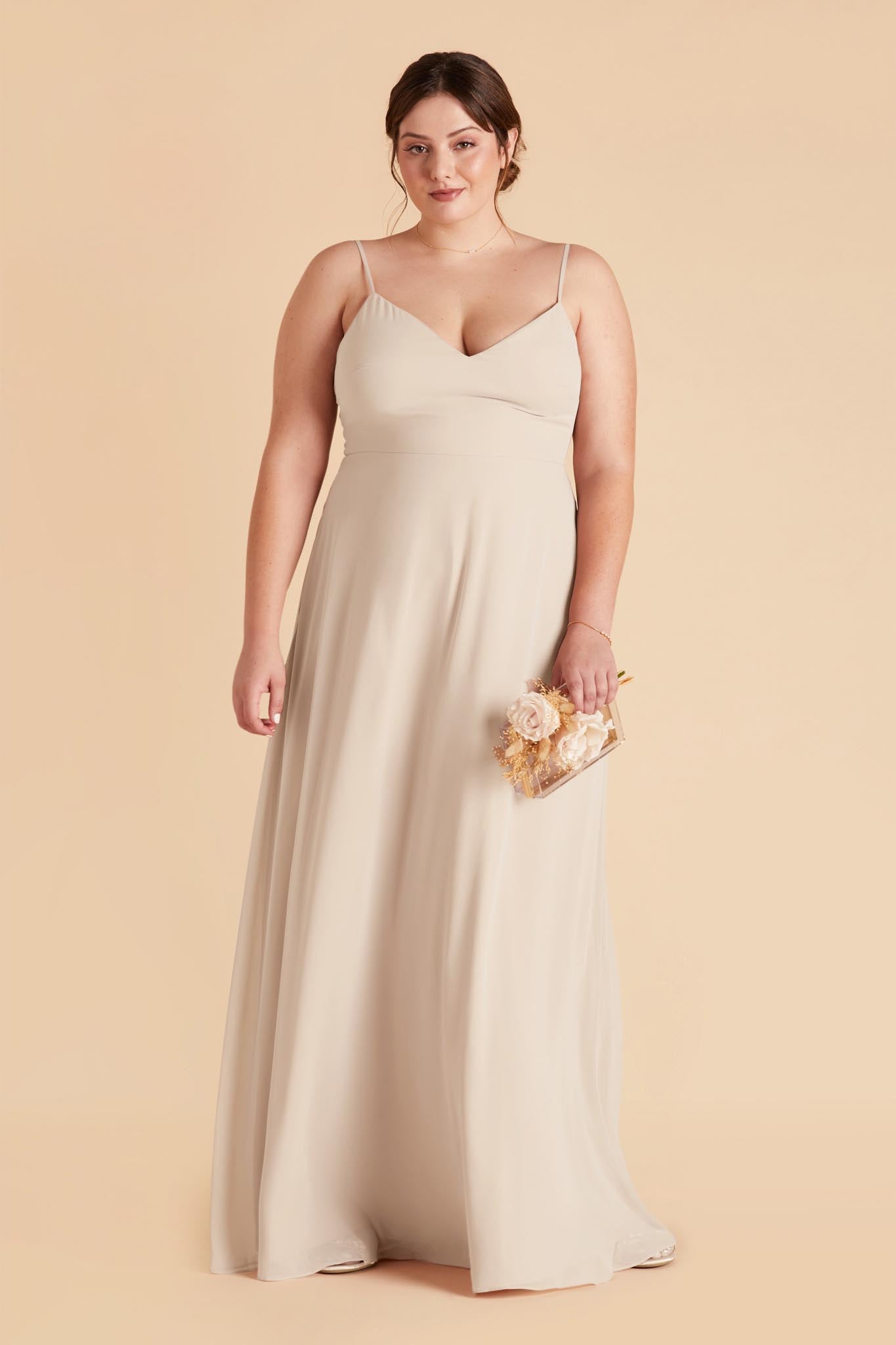 Convertible Bridesmaid Dress with Detachable Sleeves | Devin Neutral Champagne