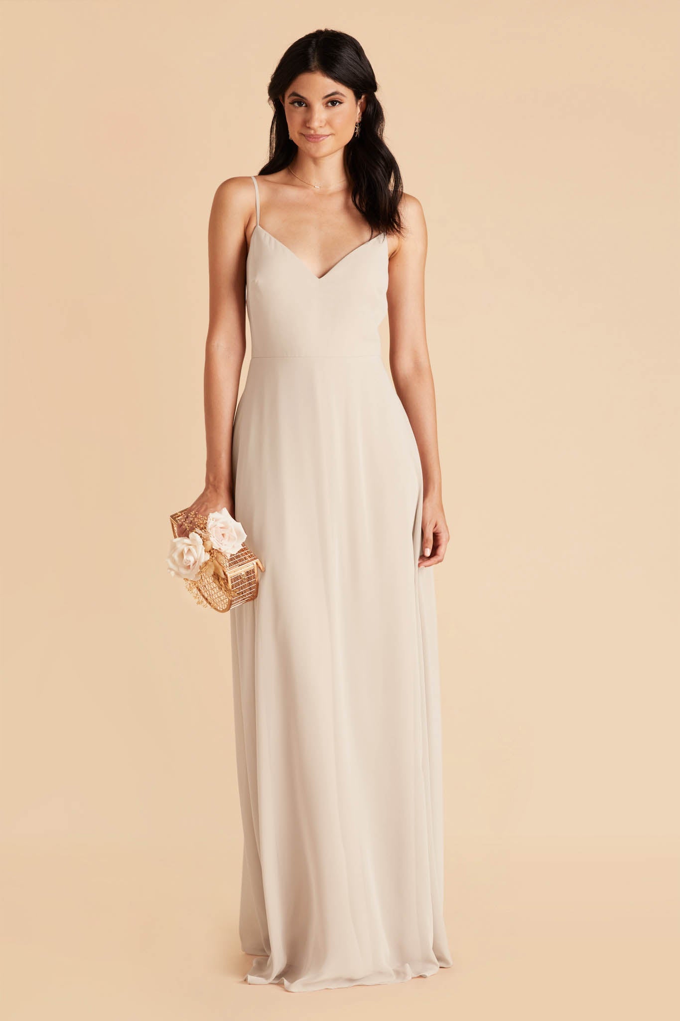 Convertible Bridesmaid Dress with Detachable Sleeves | Devin Neutral Champagne