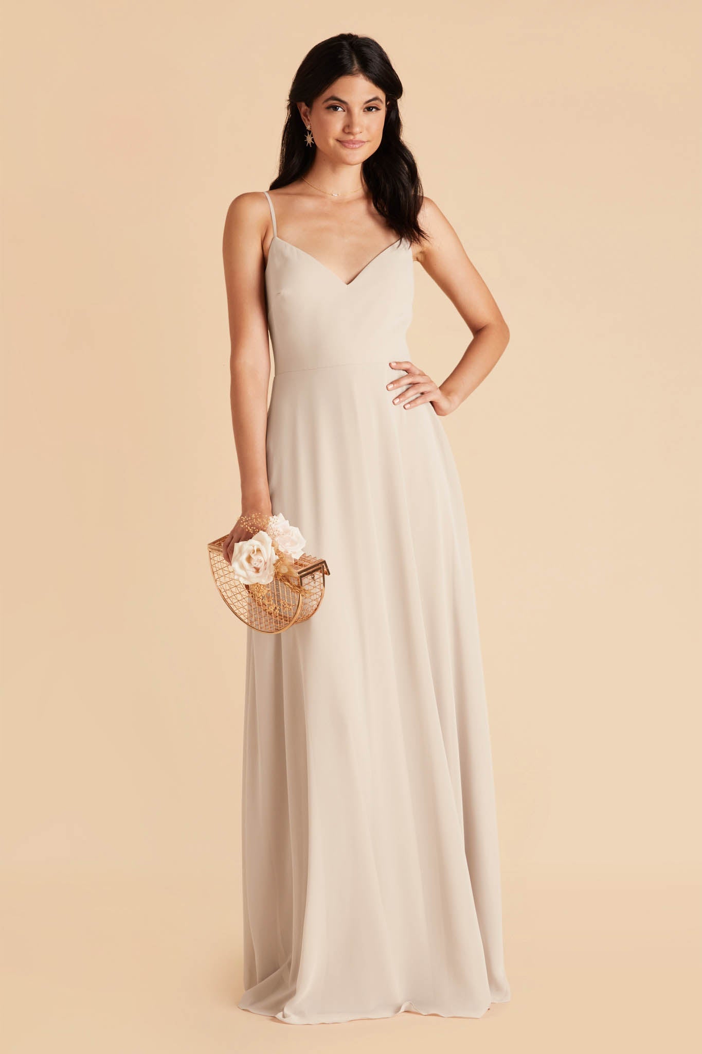 Convertible Bridesmaid Dress with Detachable Sleeves | Devin Neutral Champagne