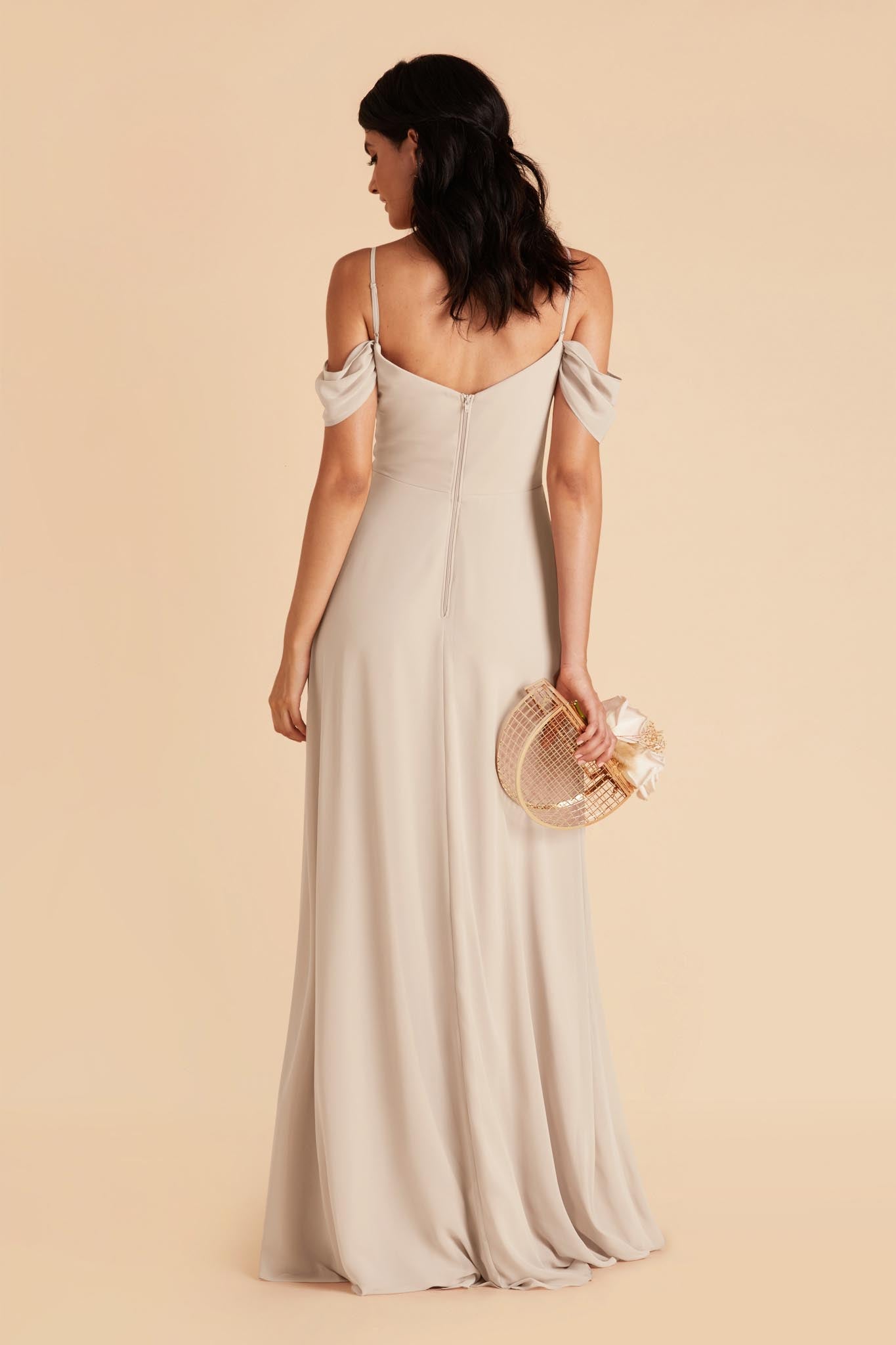 Convertible Bridesmaid Dress with Detachable Sleeves | Devin Neutral Champagne