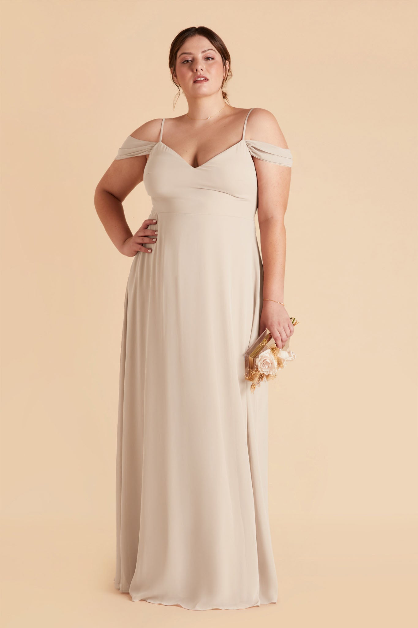 Convertible Bridesmaid Dress with Detachable Sleeves | Devin Neutral Champagne