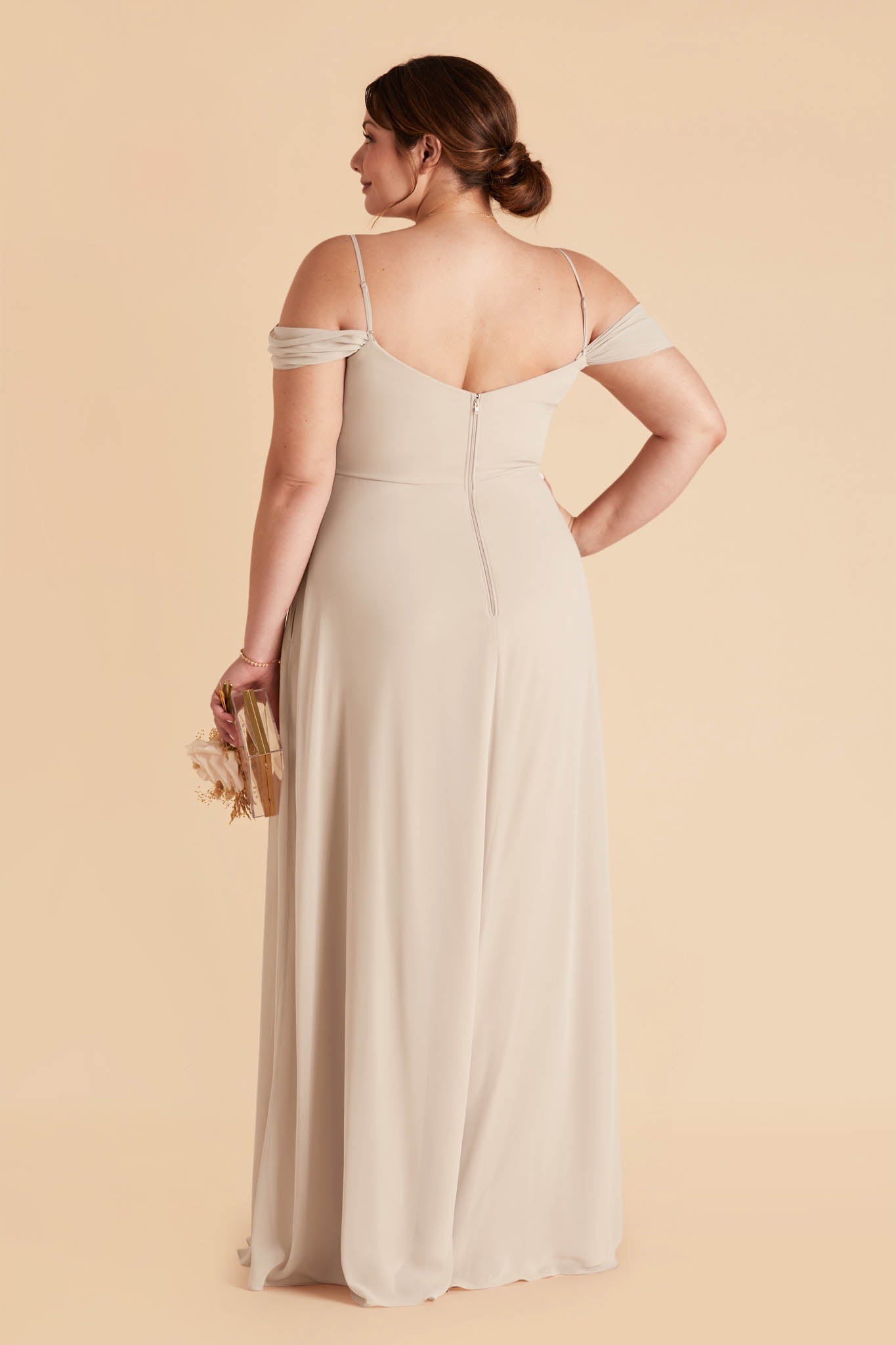 Convertible Bridesmaid Dress with Detachable Sleeves | Devin Neutral Champagne