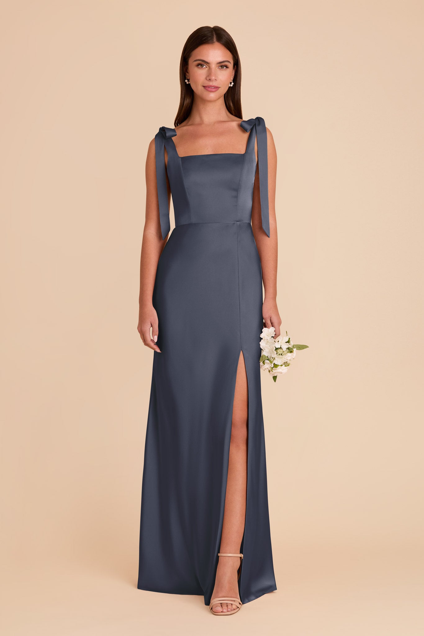 Convertible Satin Dress with Bows | Alex in Dusk Blue