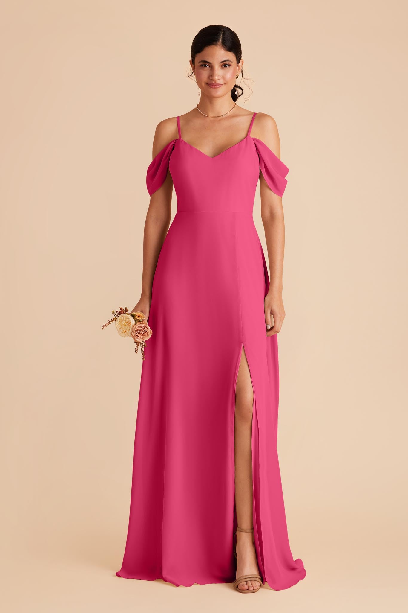 Convertible Bridesmaid Dress with Detachable Sleeves | Devin Fuchsia