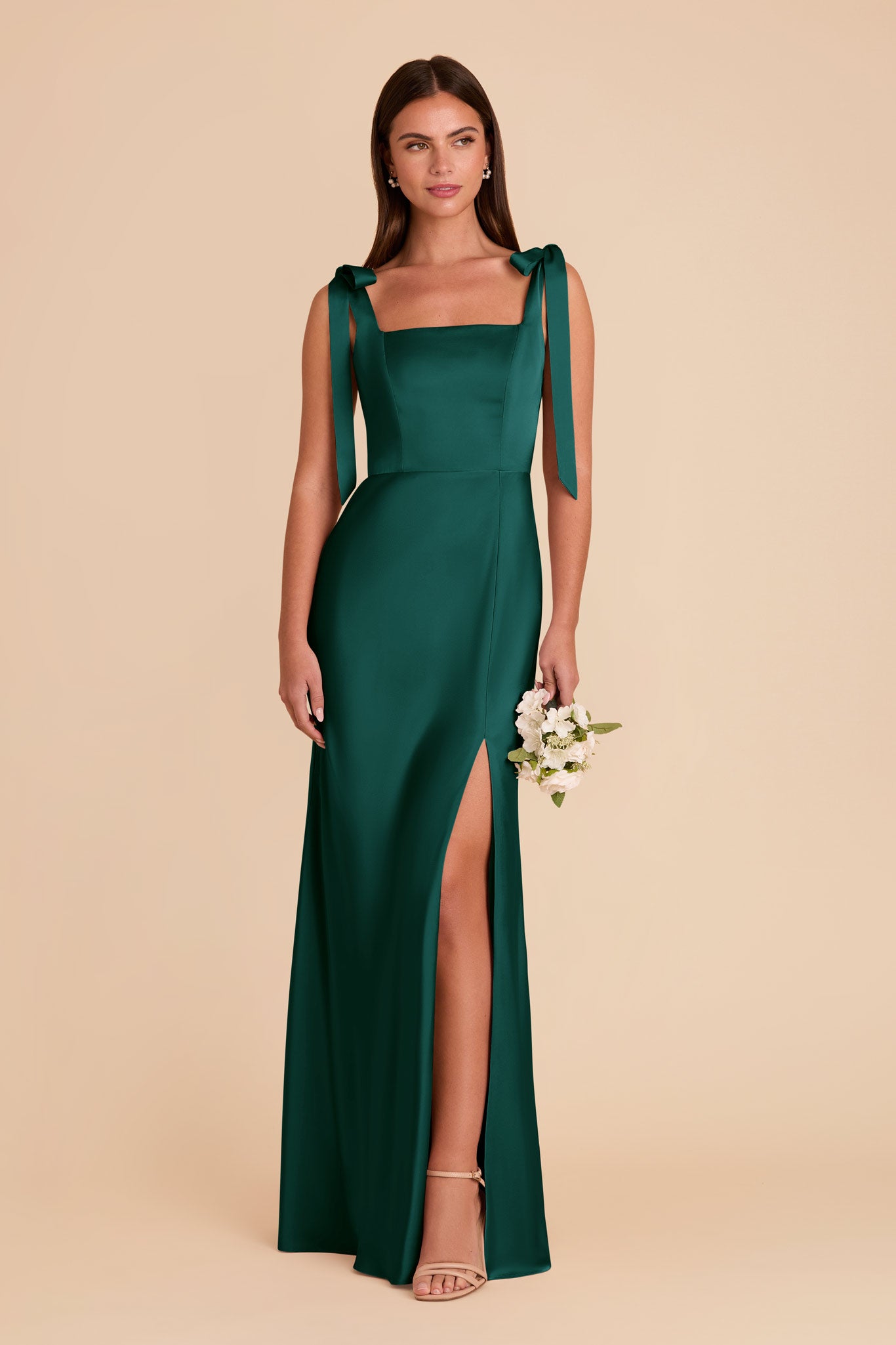 Convertible Satin Dress with Bows | Alex - Emerald