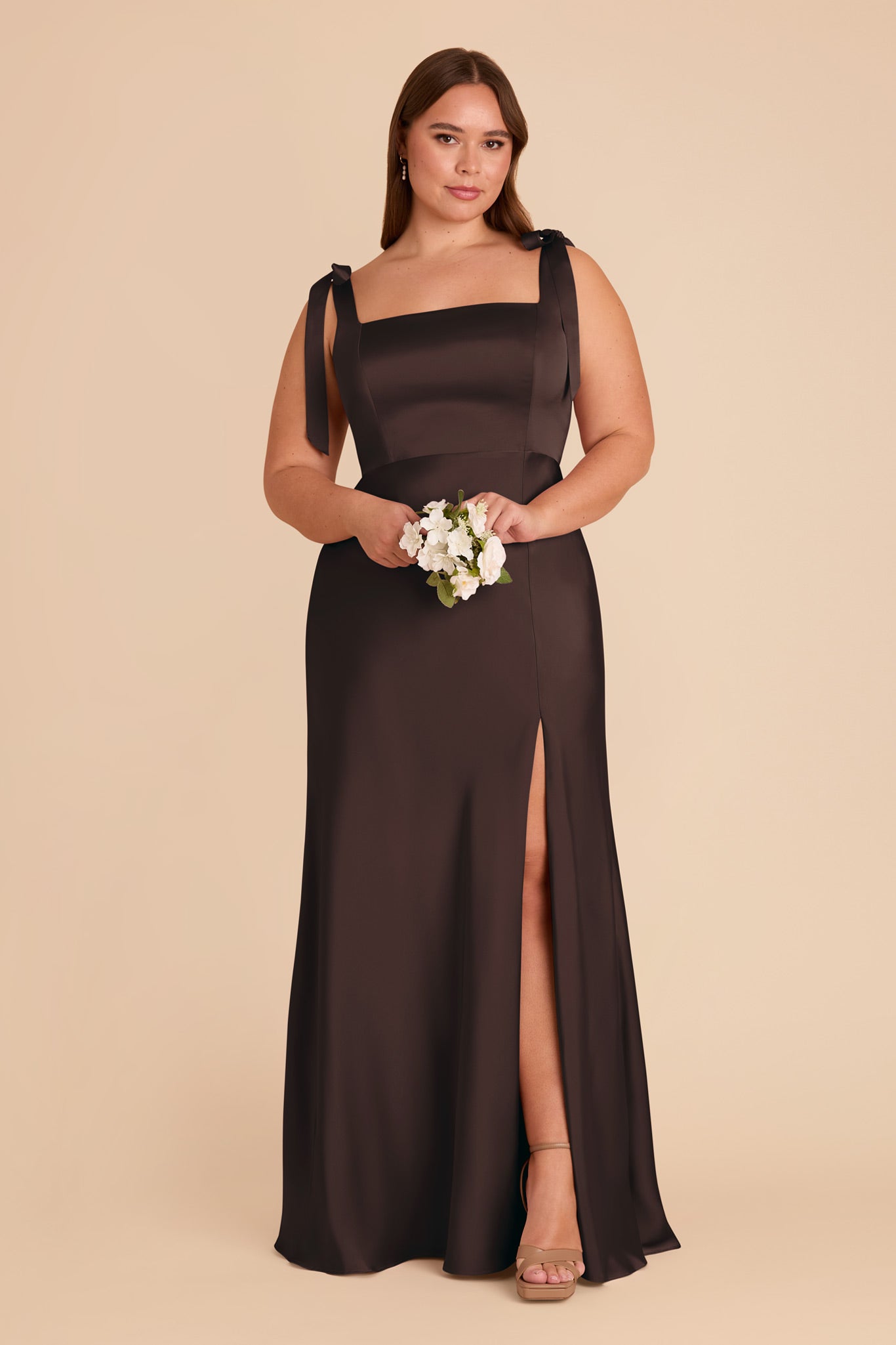 Convertible Satin Dress with Bows | Alex - Espresso
