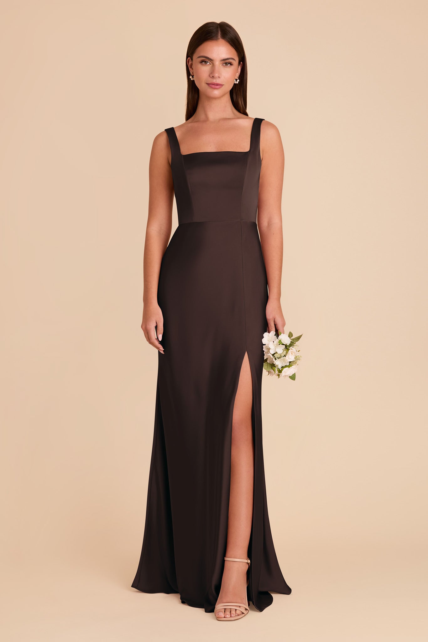 Convertible Satin Dress with Bows | Alex - Espresso