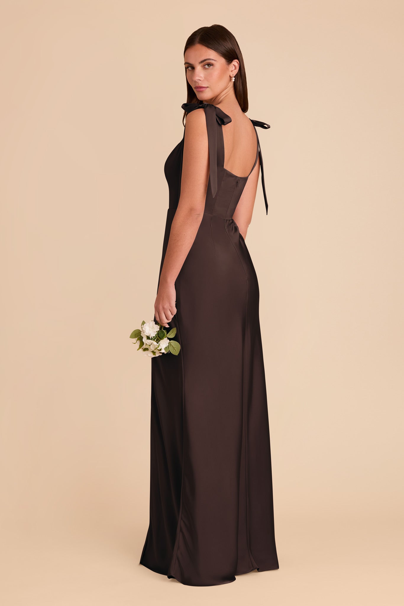 Convertible Satin Dress with Bows | Alex - Espresso