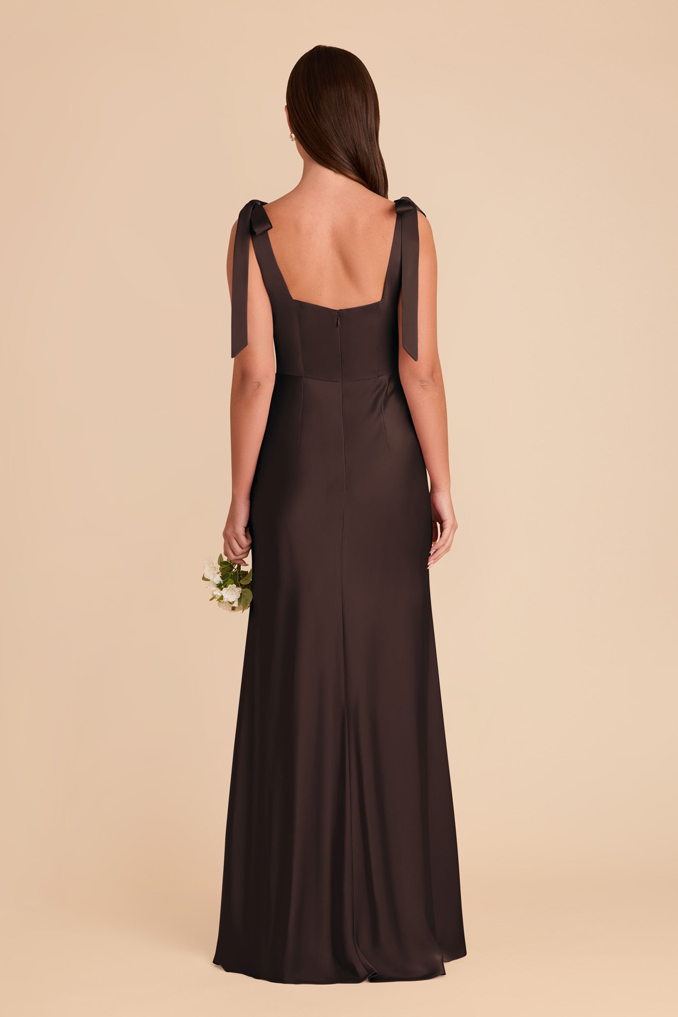 Convertible Satin Dress with Bows | Alex - Espresso