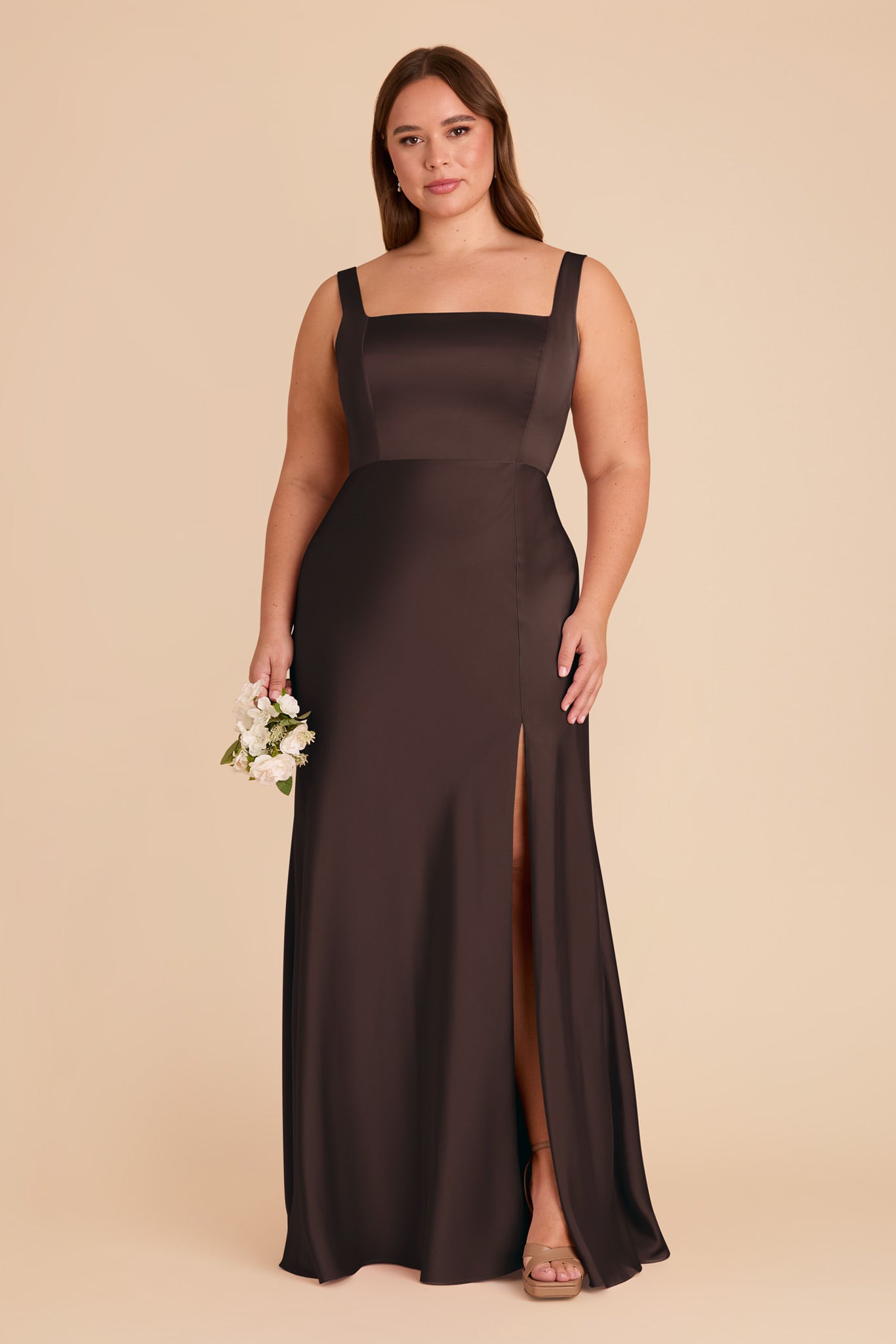Convertible Satin Dress with Bows | Alex - Espresso