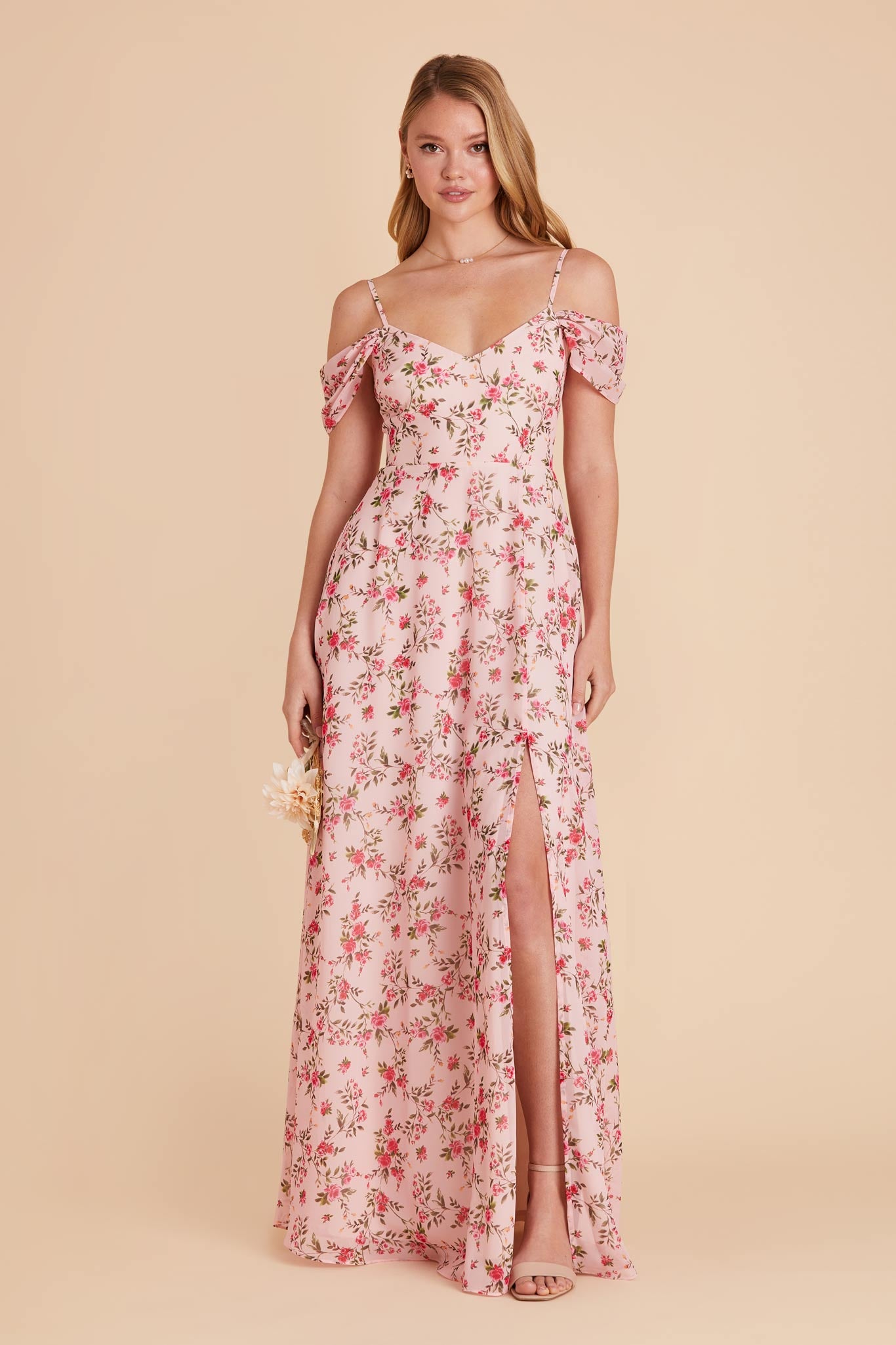 Convertible Bridesmaid Dress with Slit & Detachable Sleeves | Wild Rose Garden