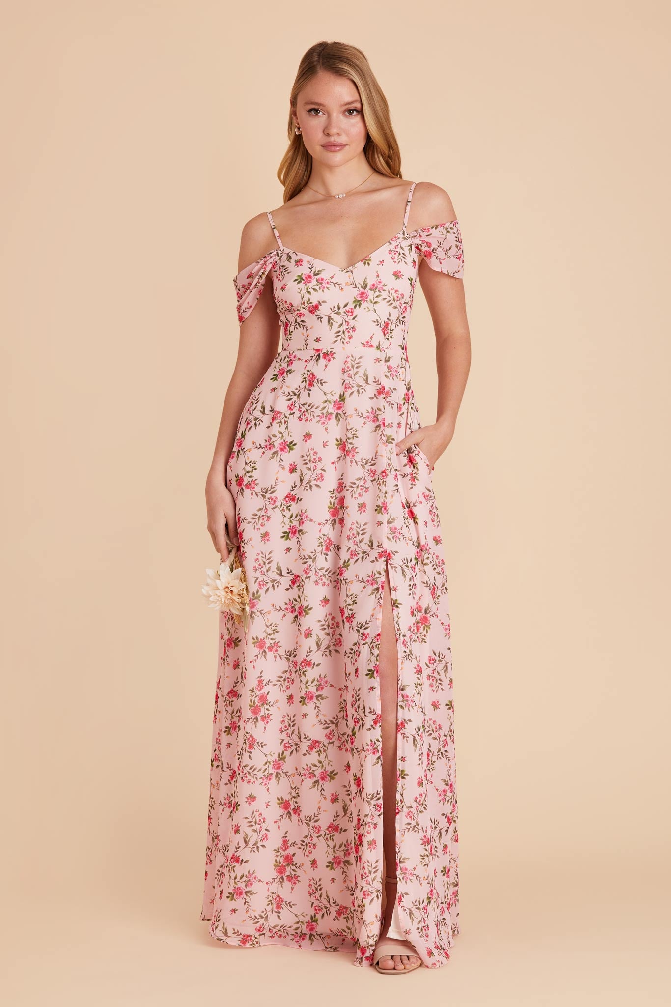 Convertible Bridesmaid Dress with Slit & Detachable Sleeves | Wild Rose Garden