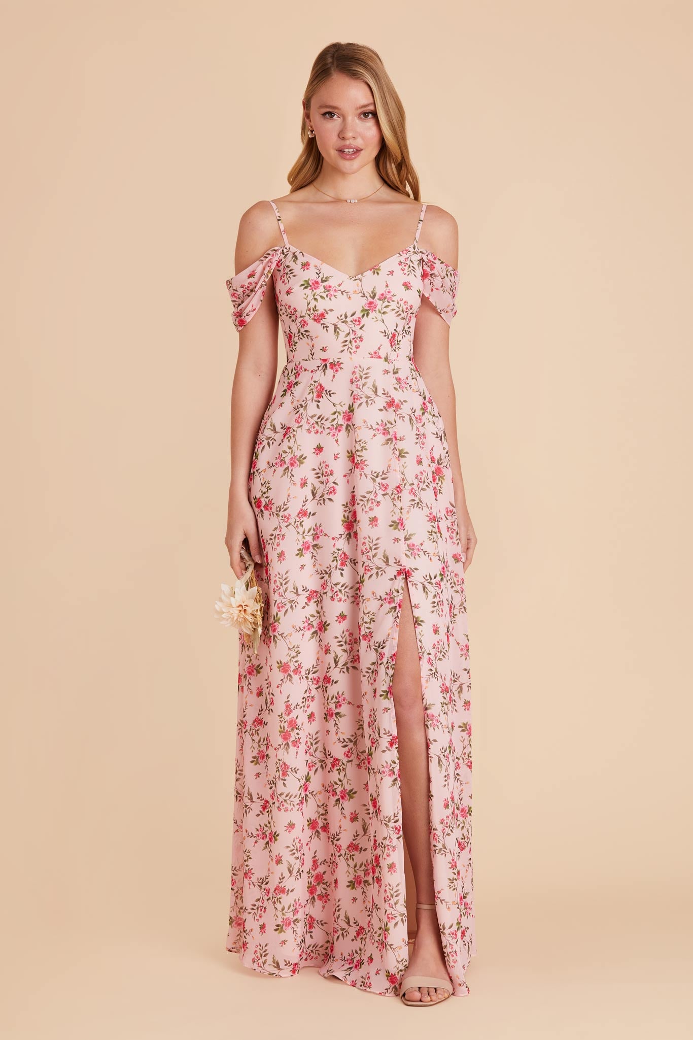 Convertible Bridesmaid Dress with Slit & Detachable Sleeves | Wild Rose Garden