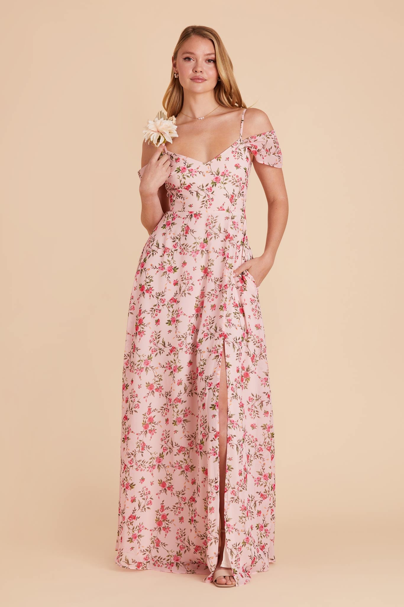 Convertible Bridesmaid Dress with Slit & Detachable Sleeves | Wild Rose Garden