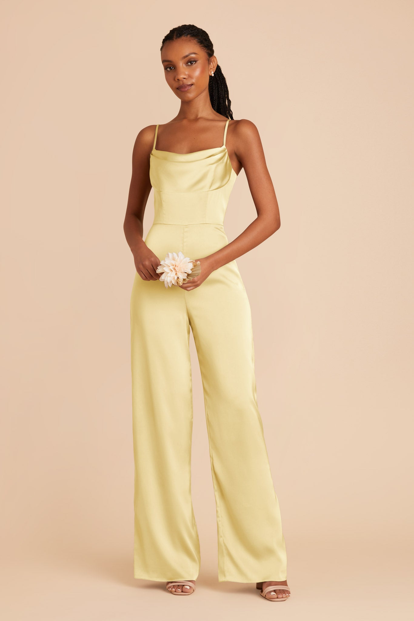 Matte Satin Bridesmaid Jumpsuit for Weddings | Lemon Sorbet