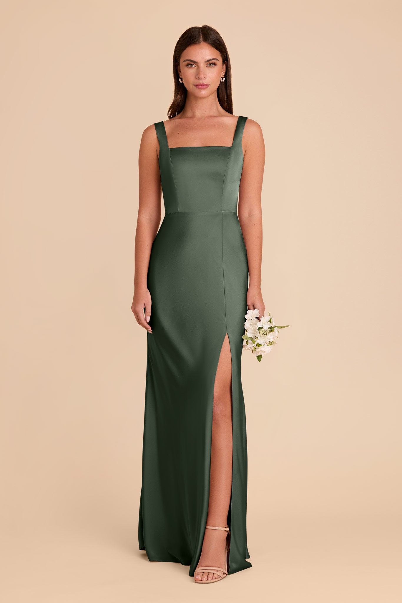 Convertible Satin Dress with Bows | Alex - Eucalyptus