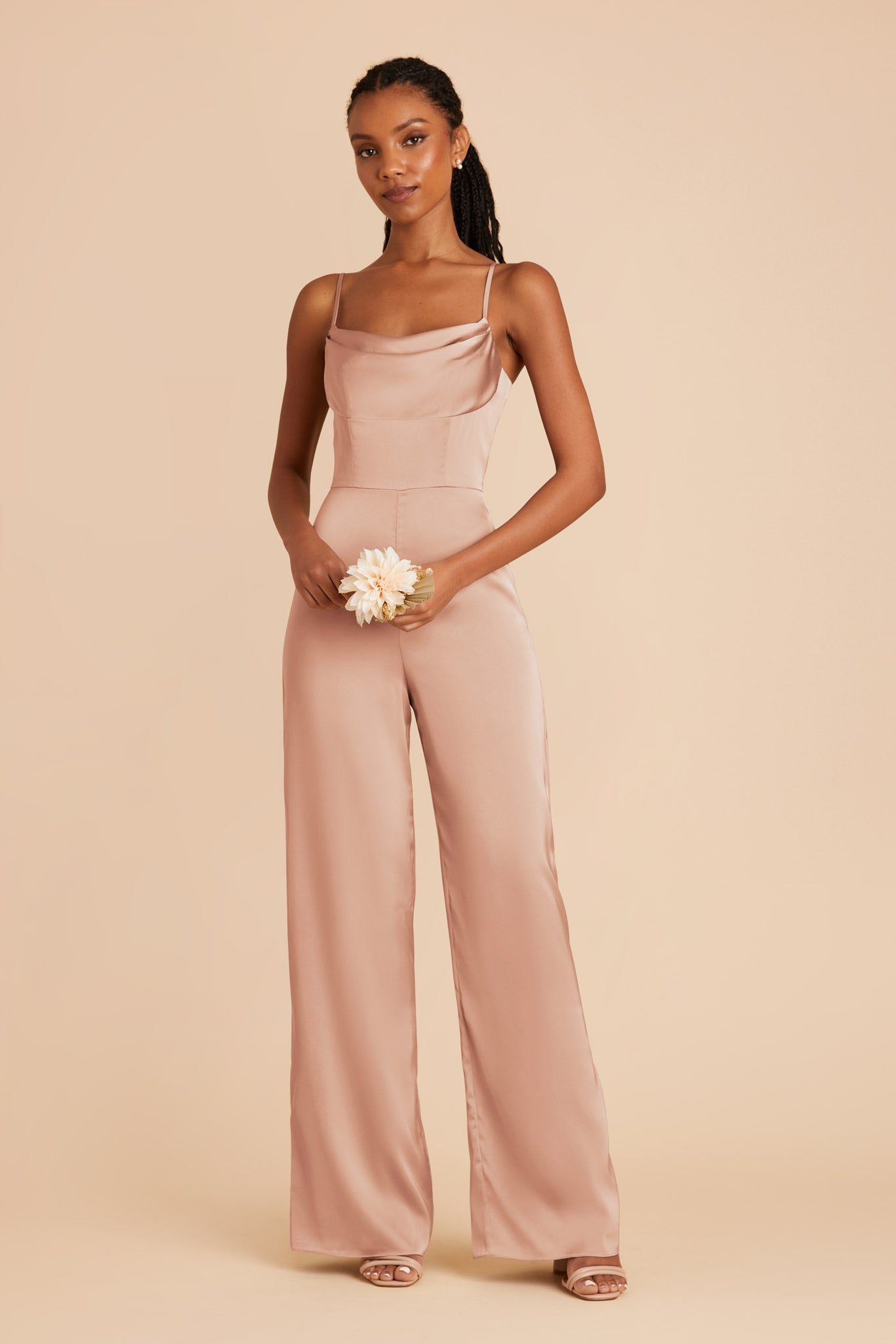 Matte Satin Bridesmaid Jumpsuit in Rose Gold | Donna