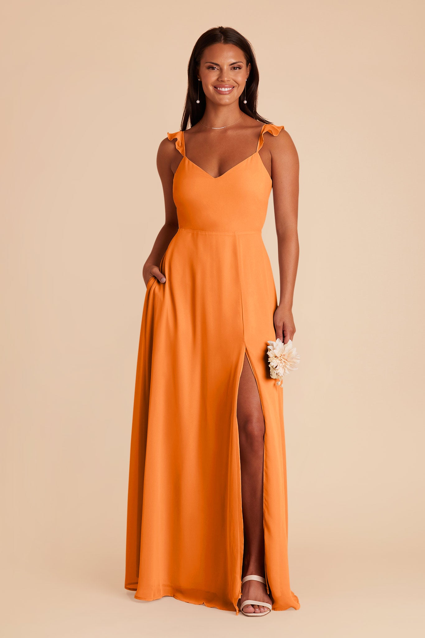 Flowy Chiffon Bridesmaid Dress with Flutter Sleeves | Doris
