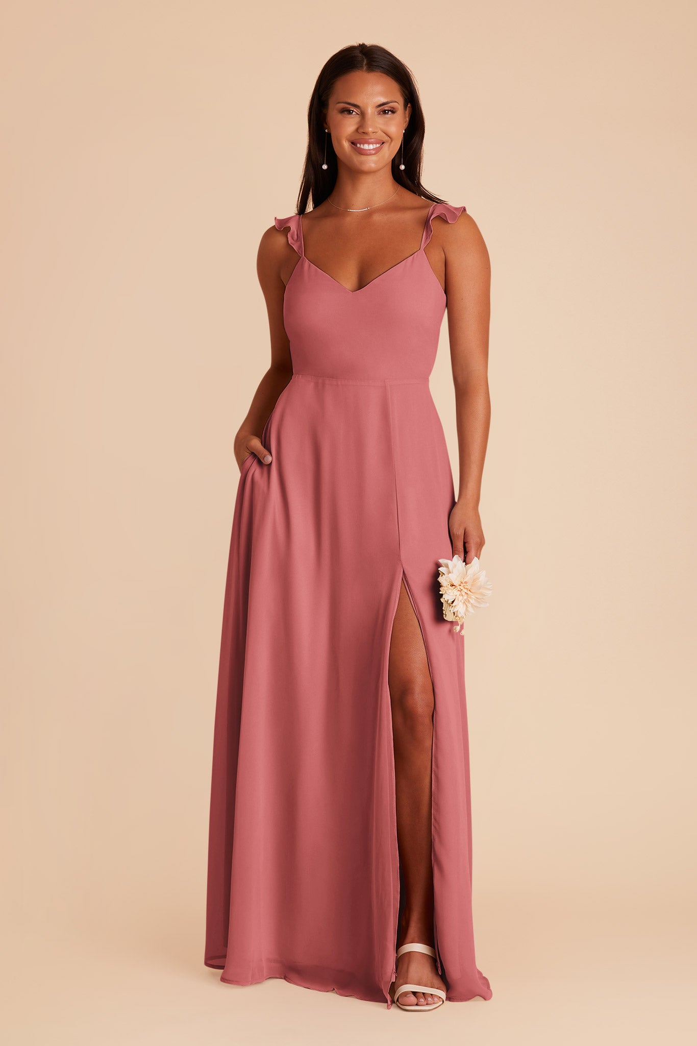 Flutter Sleeve Chiffon Bridesmaid Dress with Back Bow | Doris
