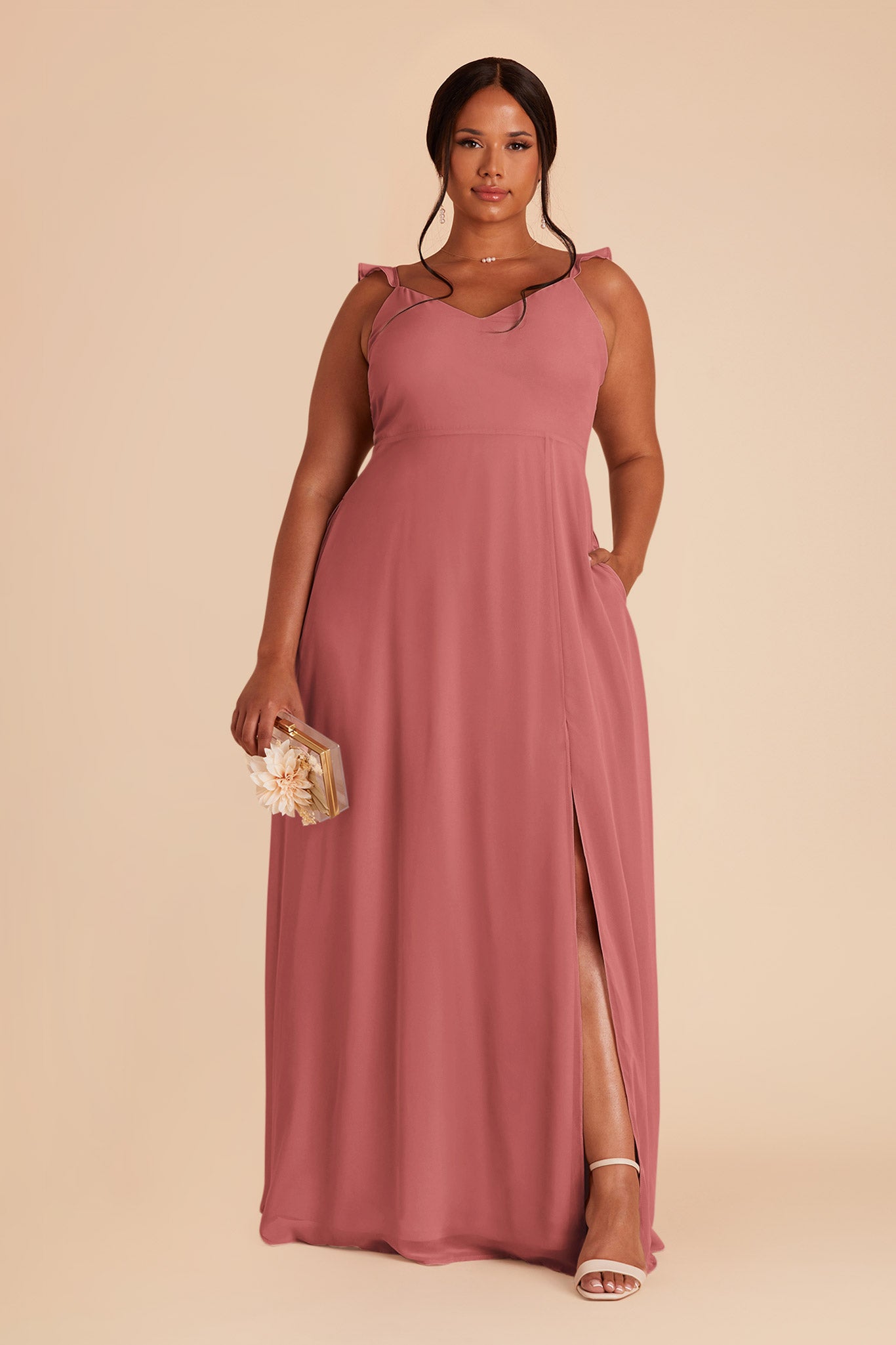 Flutter Sleeve Chiffon Bridesmaid Dress with Back Bow | Doris