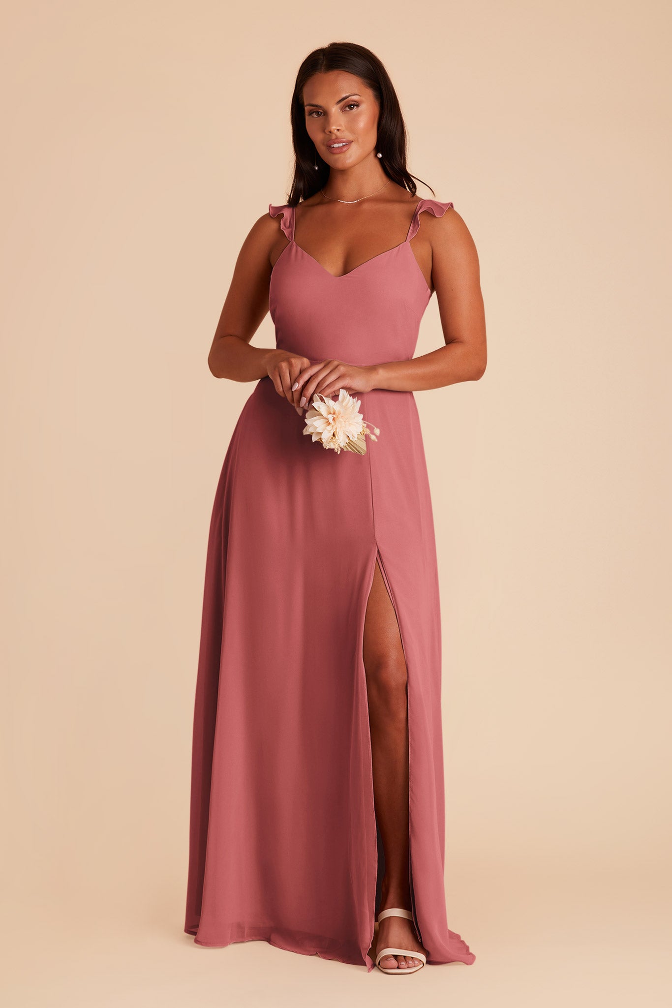 Flutter Sleeve Chiffon Bridesmaid Dress with Back Bow | Doris