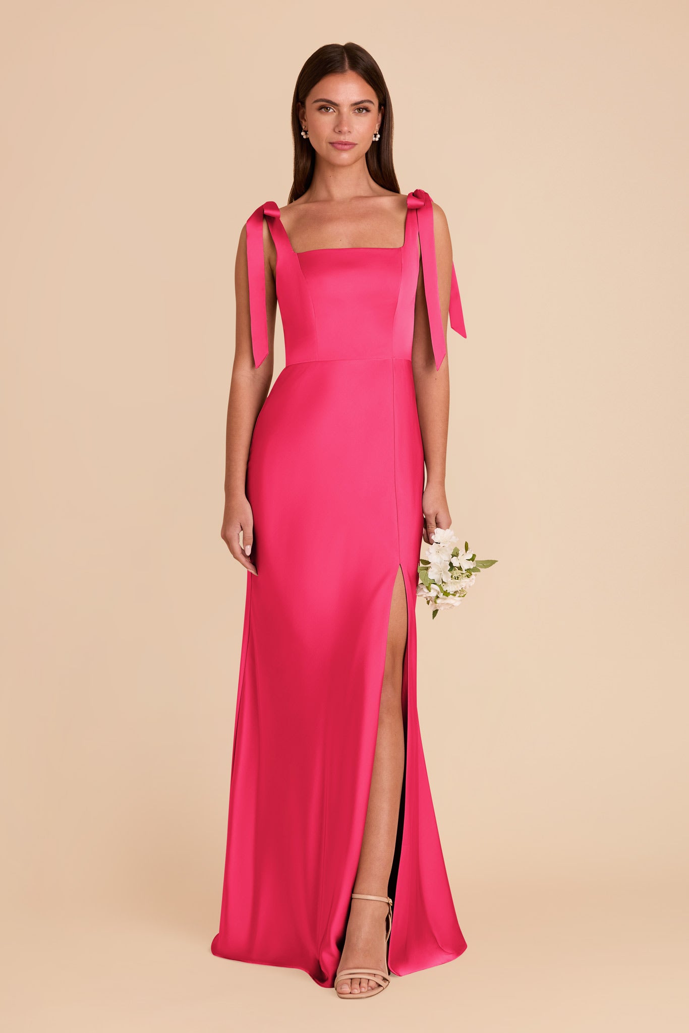 Convertible Fuchsia Dress with Bows | Alex Matte Satin