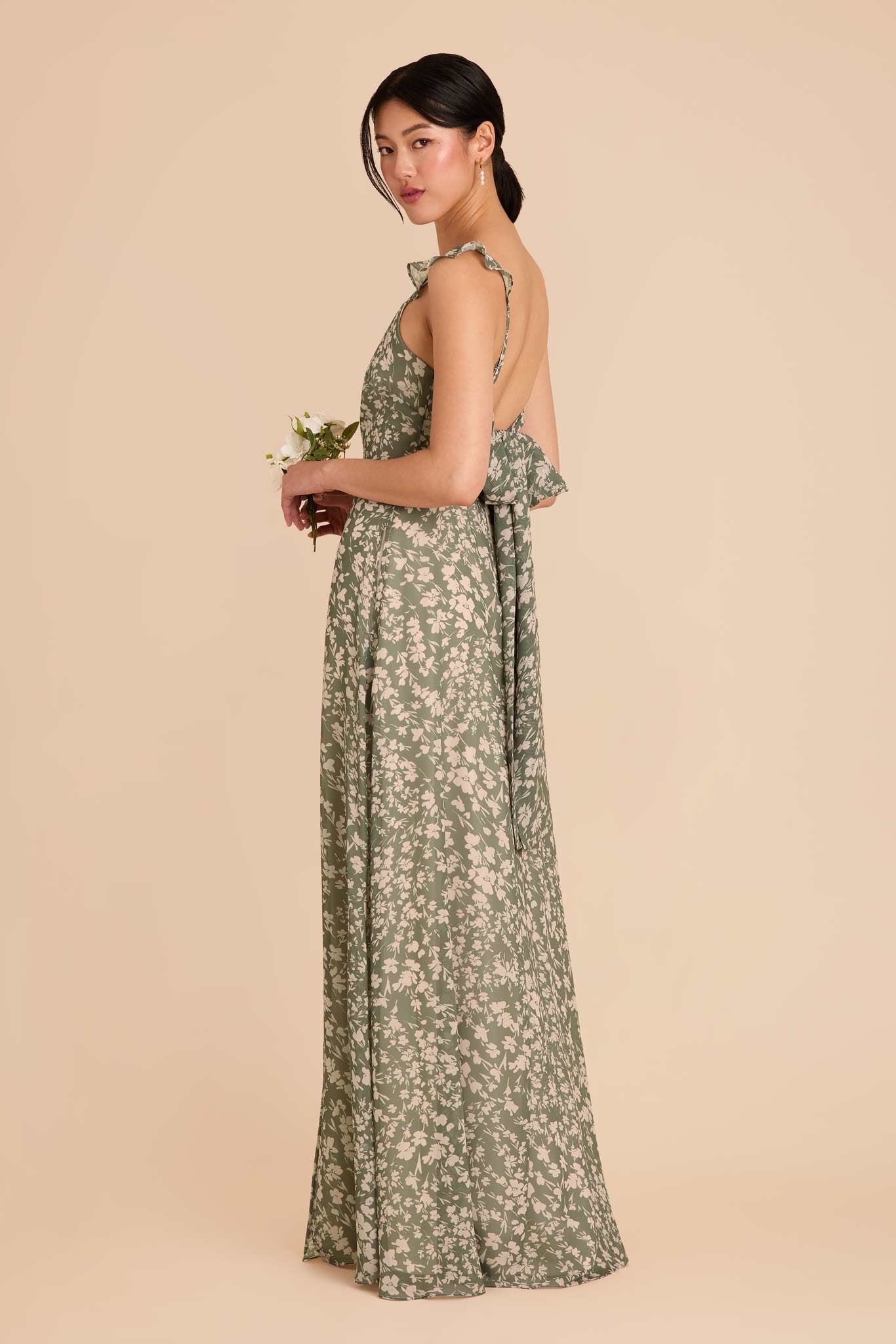 Flowy Chiffon Bridesmaid Dress with Flutter Sleeves | Thyme Dreamy Floral