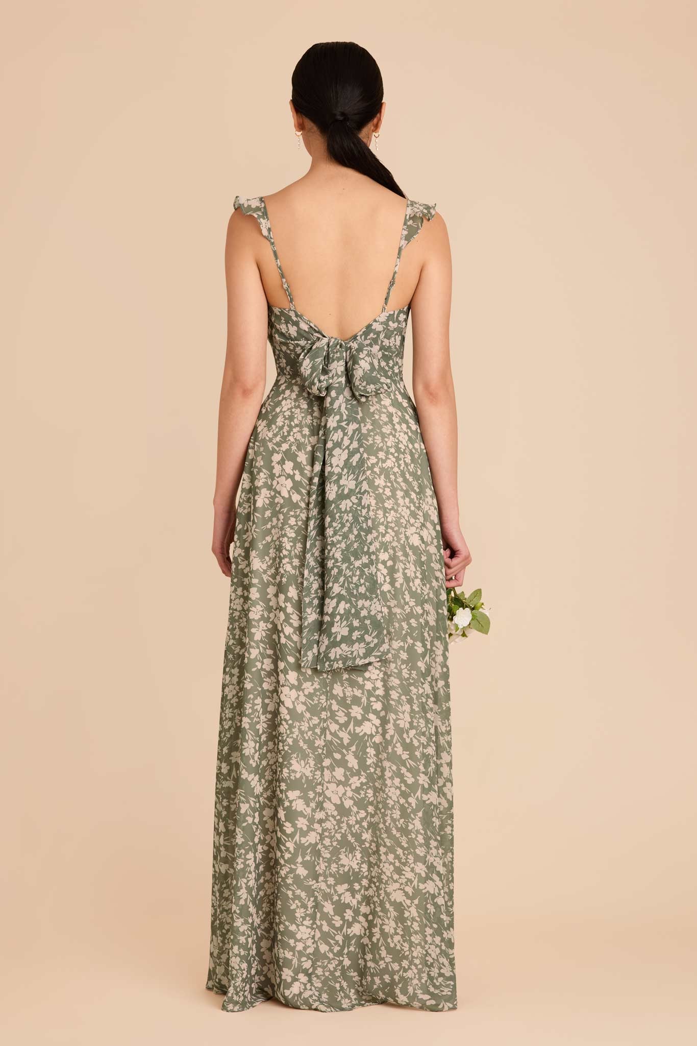Flowy Chiffon Bridesmaid Dress with Flutter Sleeves | Thyme Dreamy Floral