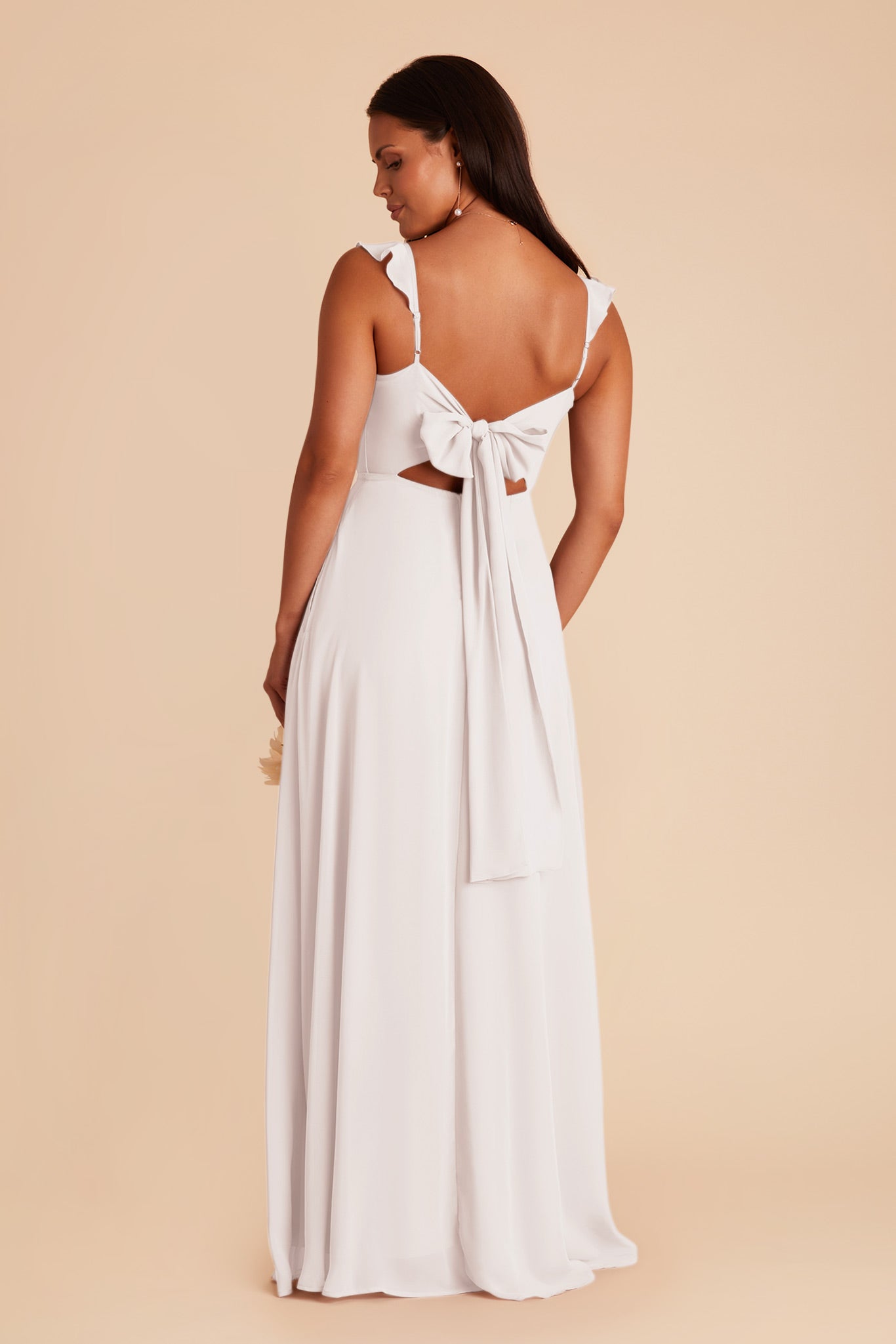 White Chiffon Bridesmaid Dress with Flutter Sleeves | Doris