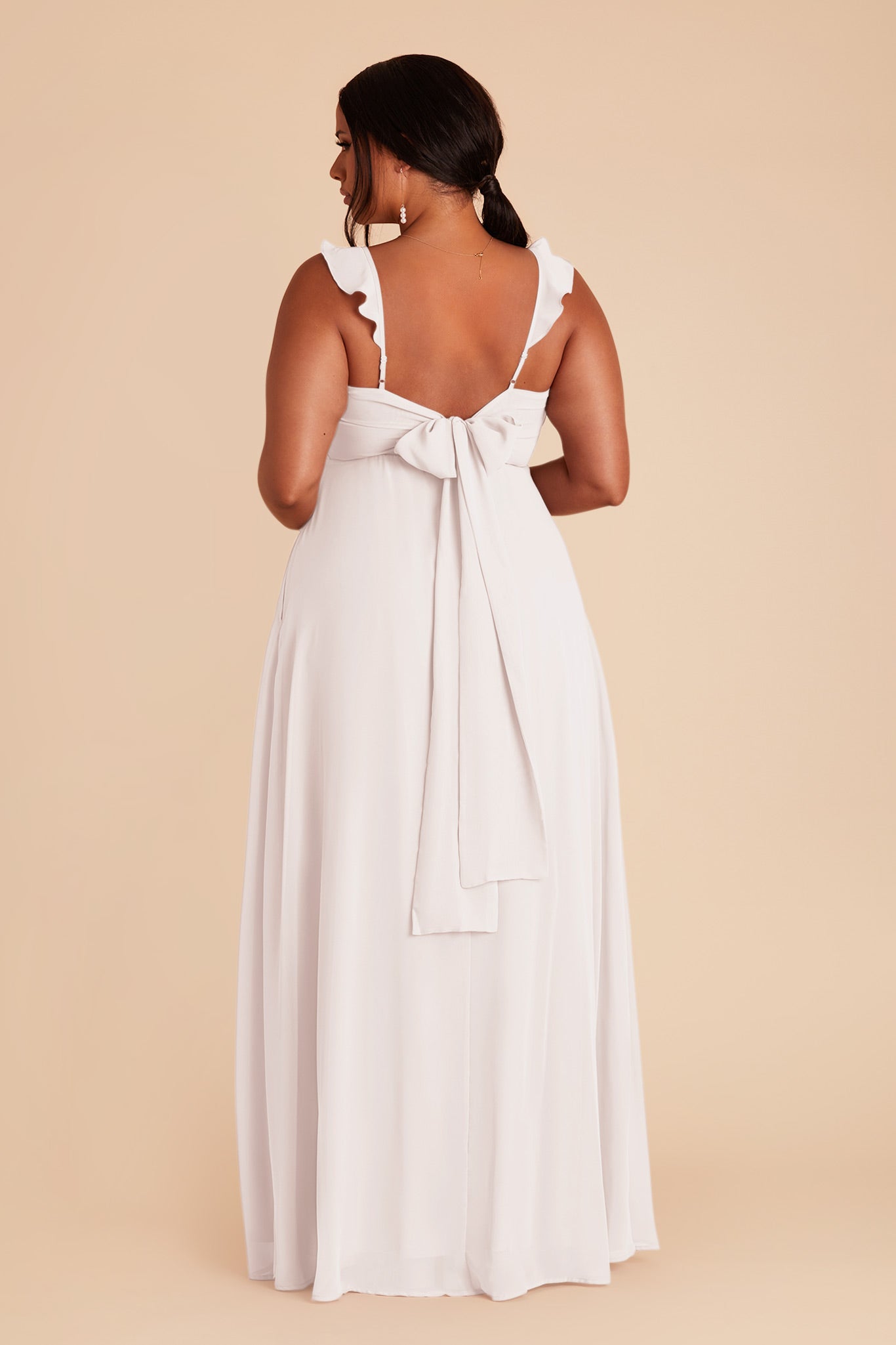 White Chiffon Bridesmaid Dress with Flutter Sleeves | Doris