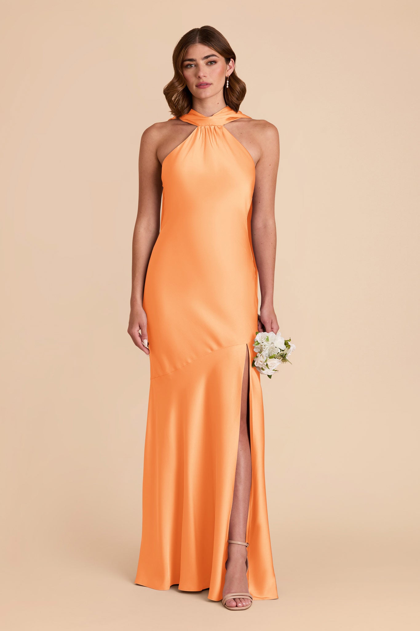 Elegant Halter Neck Satin Gown with Train | Eileen Dress